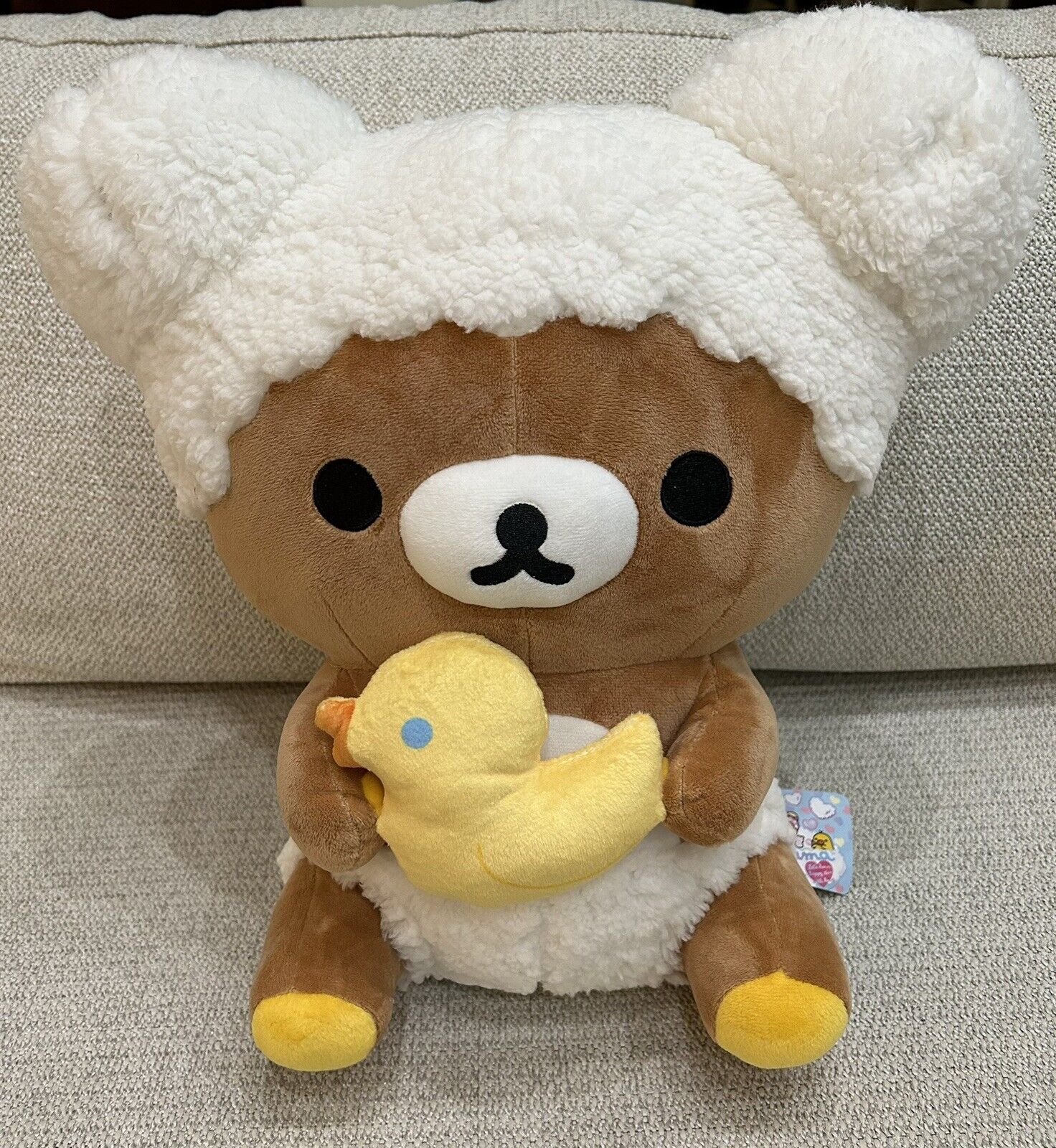 San-X Rilakkuma Bathtime With Duck Plush 14” Large Stuffed Animal Teddy Bear NWT