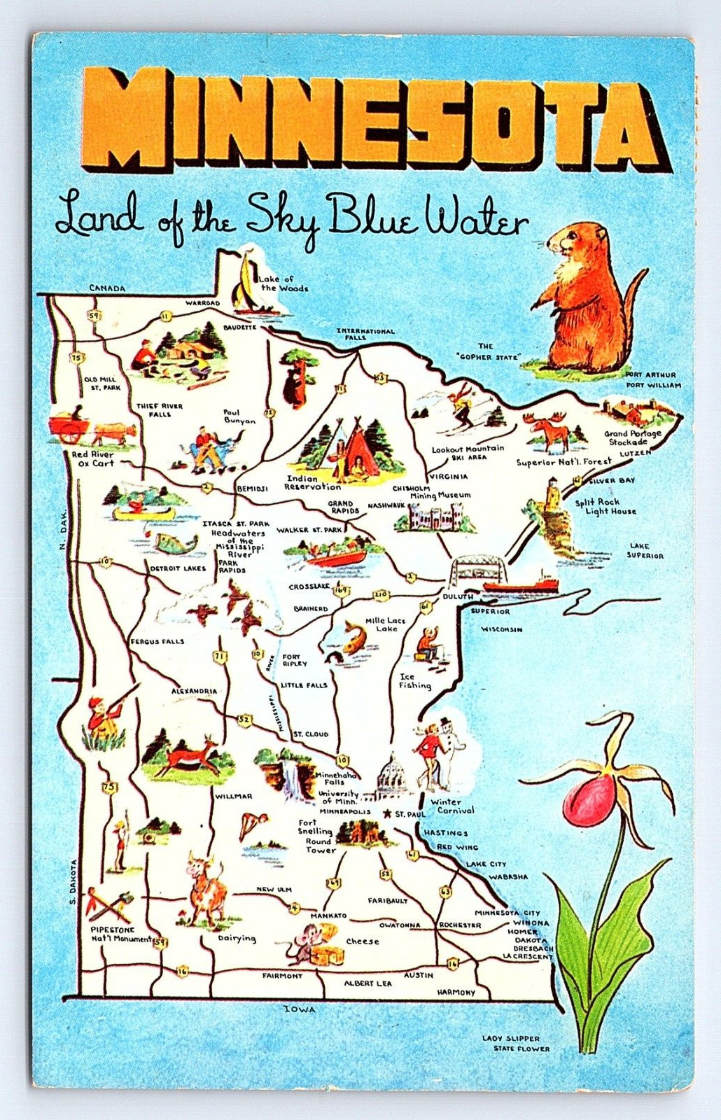 Postcard Minnesota Map View Large Letter  MN