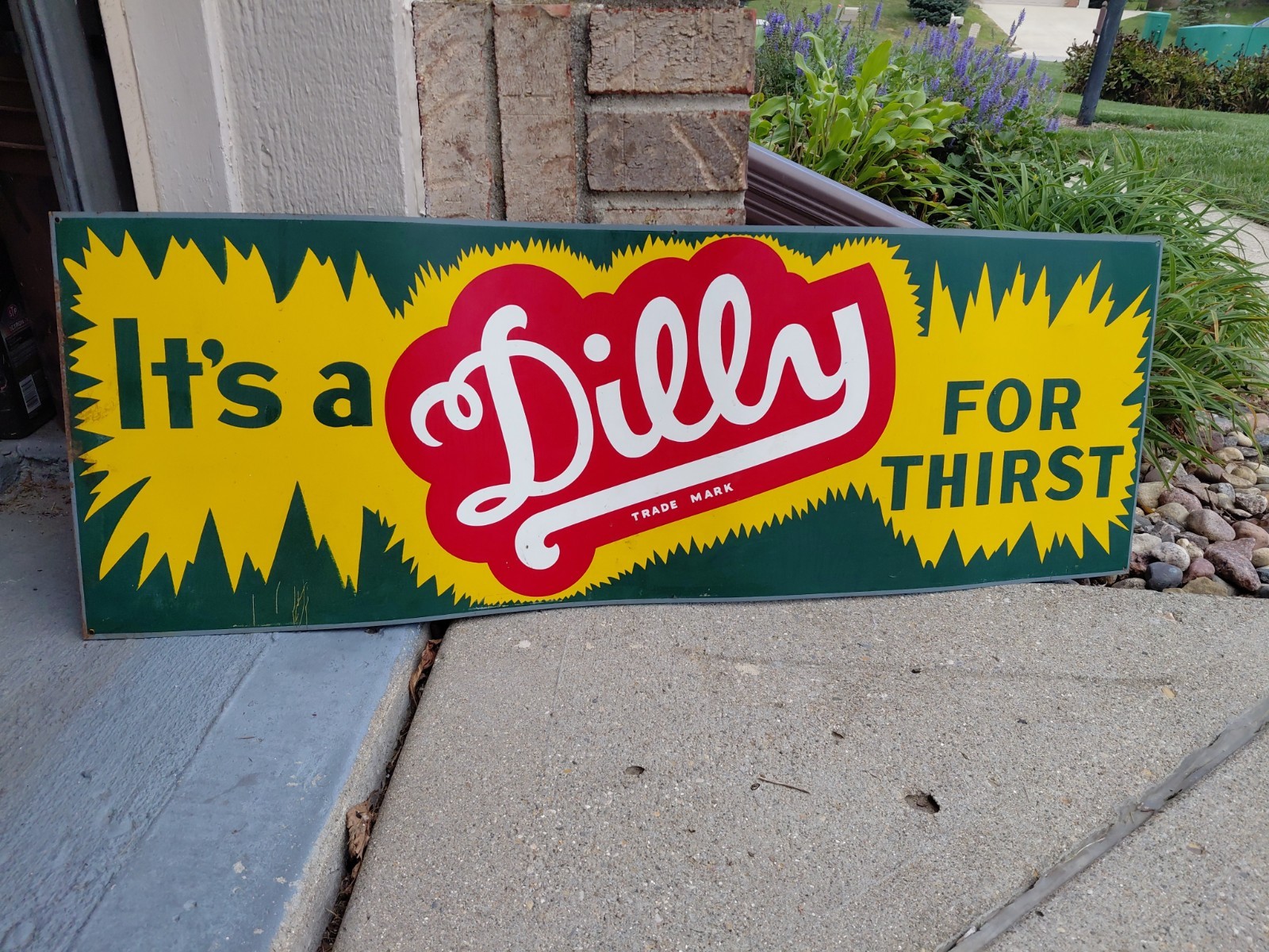 c.1950s Original Vintage Dilly Soda Sign Metal Its A Dilly For Thirst NOS Coke
