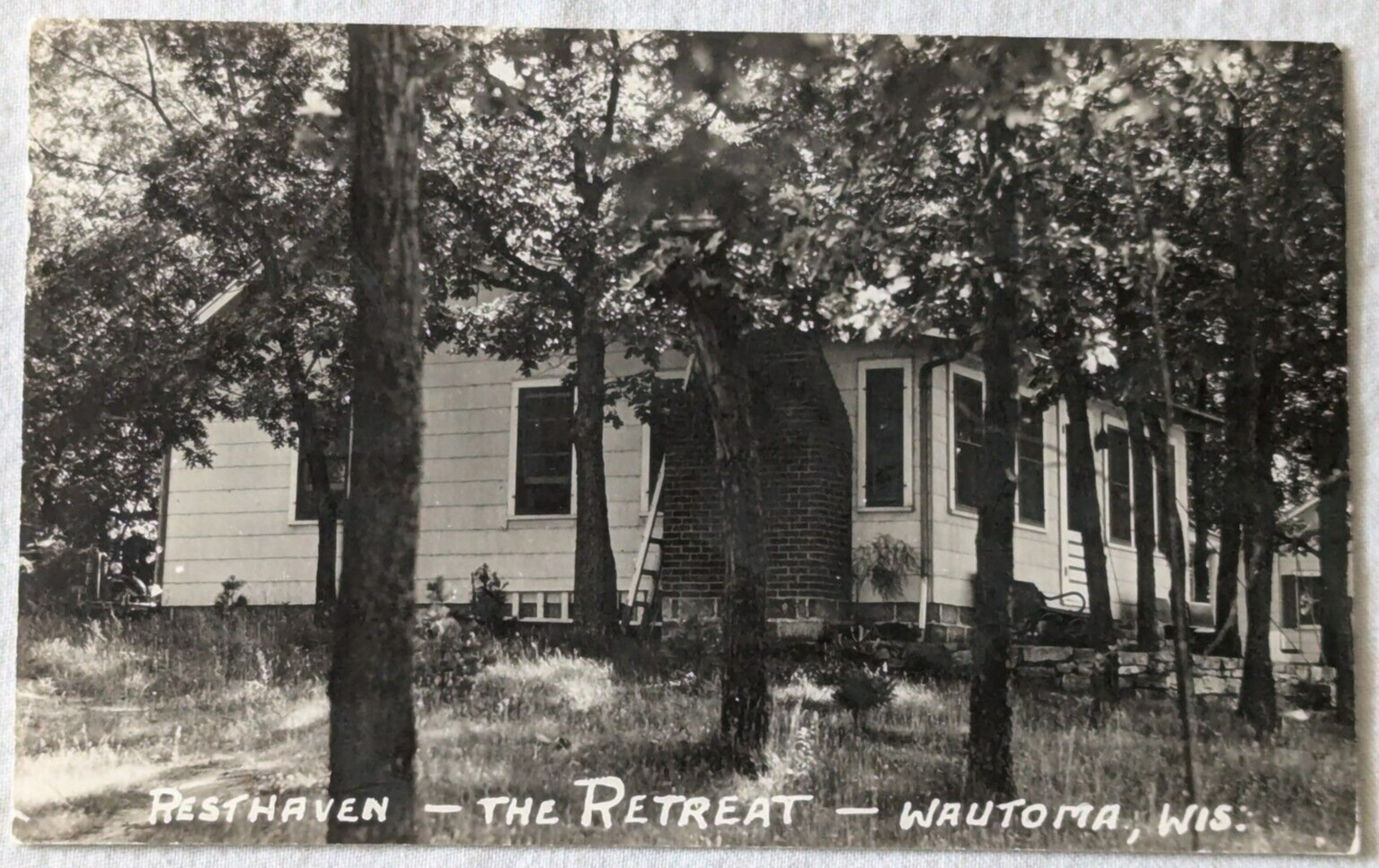 c 1940d RPPC Resthaven The Retreat Resort Cabin Wautoma Wisconsin Photo Postcard