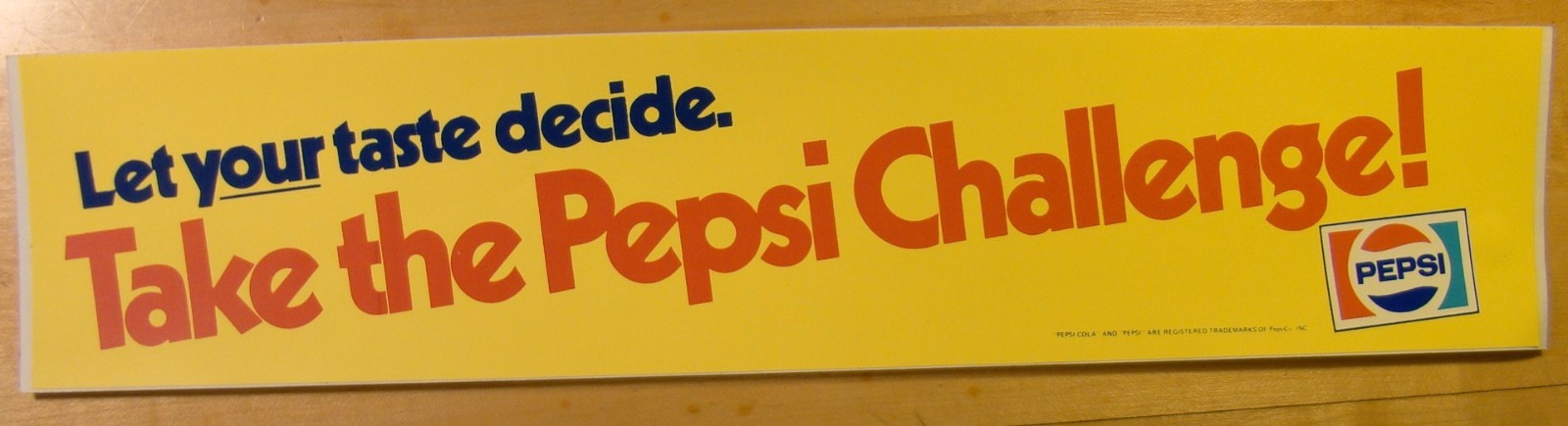 Take The Pepsi Challenge Bumper Sticker 13.5” X 3” Yellow Retro Taste Decide