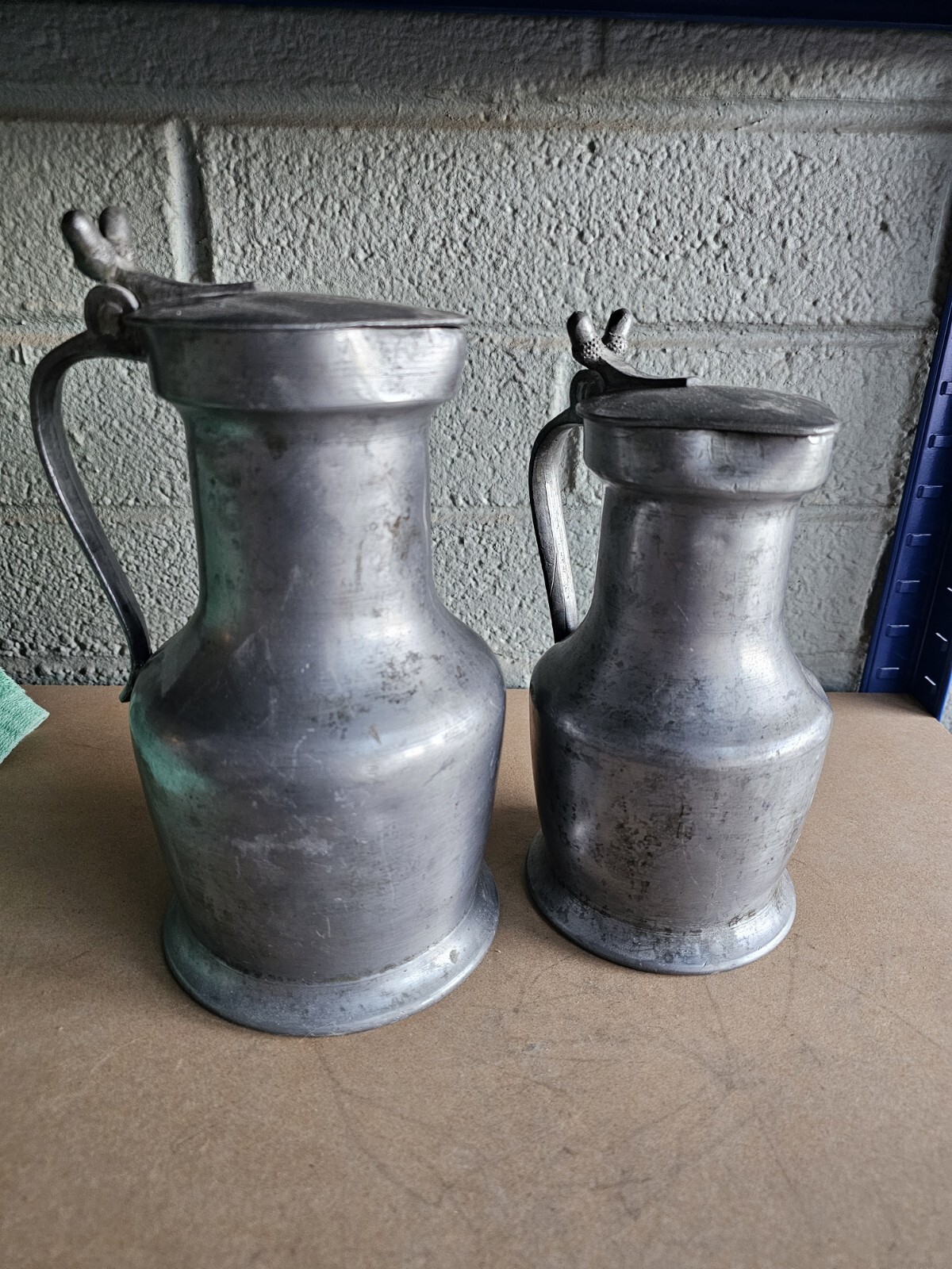 2 Antique 18th Century Pewter Stein Tankard Tudor Crowned Rose Mark 2 Antique 18th Century Pewter Stein Tankard Tudor Crowned Rose Mark