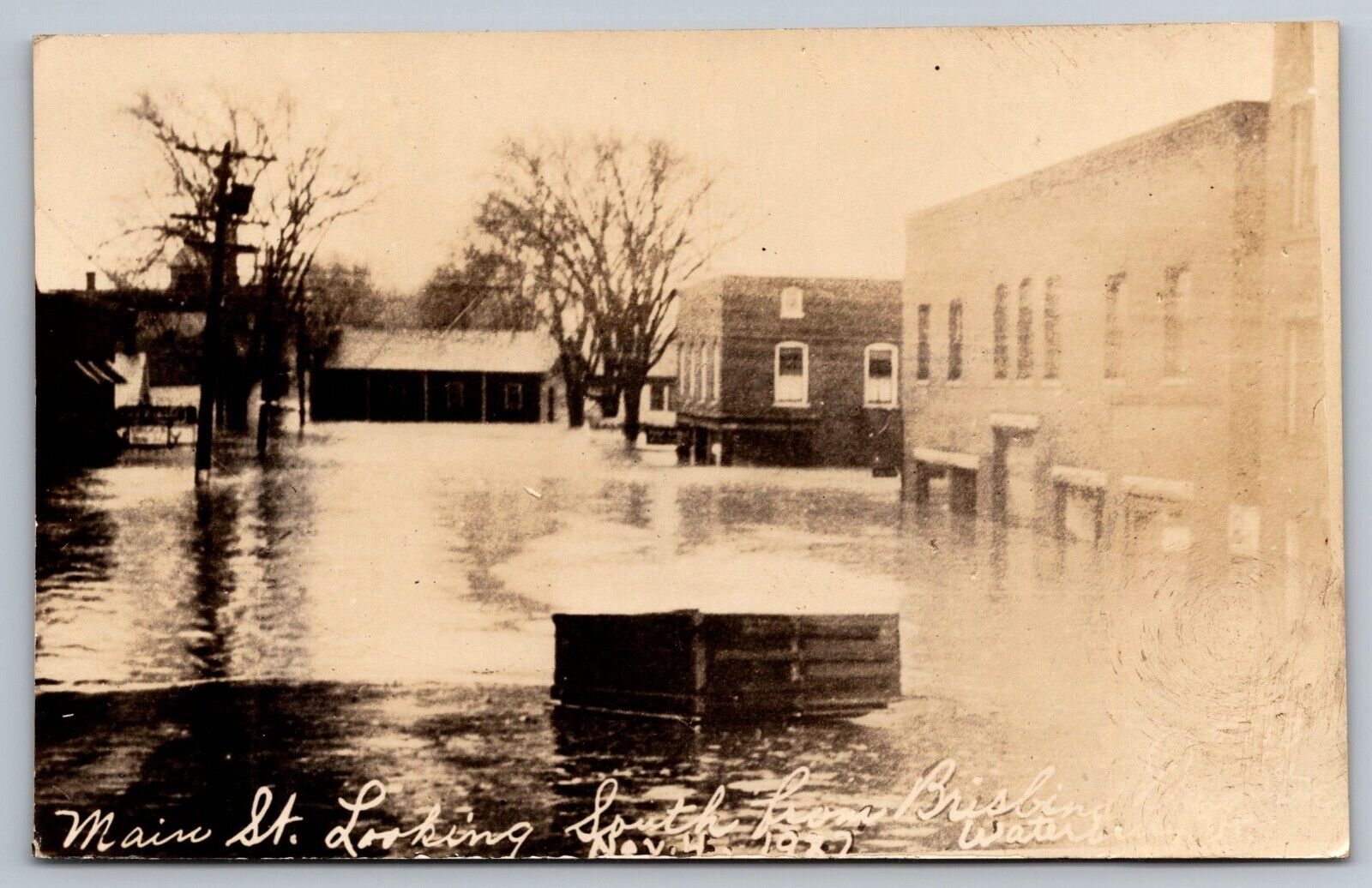 1927 Waterbury Vermont Flood. Main St. Looking South.  Real Photo Postcard RPPC