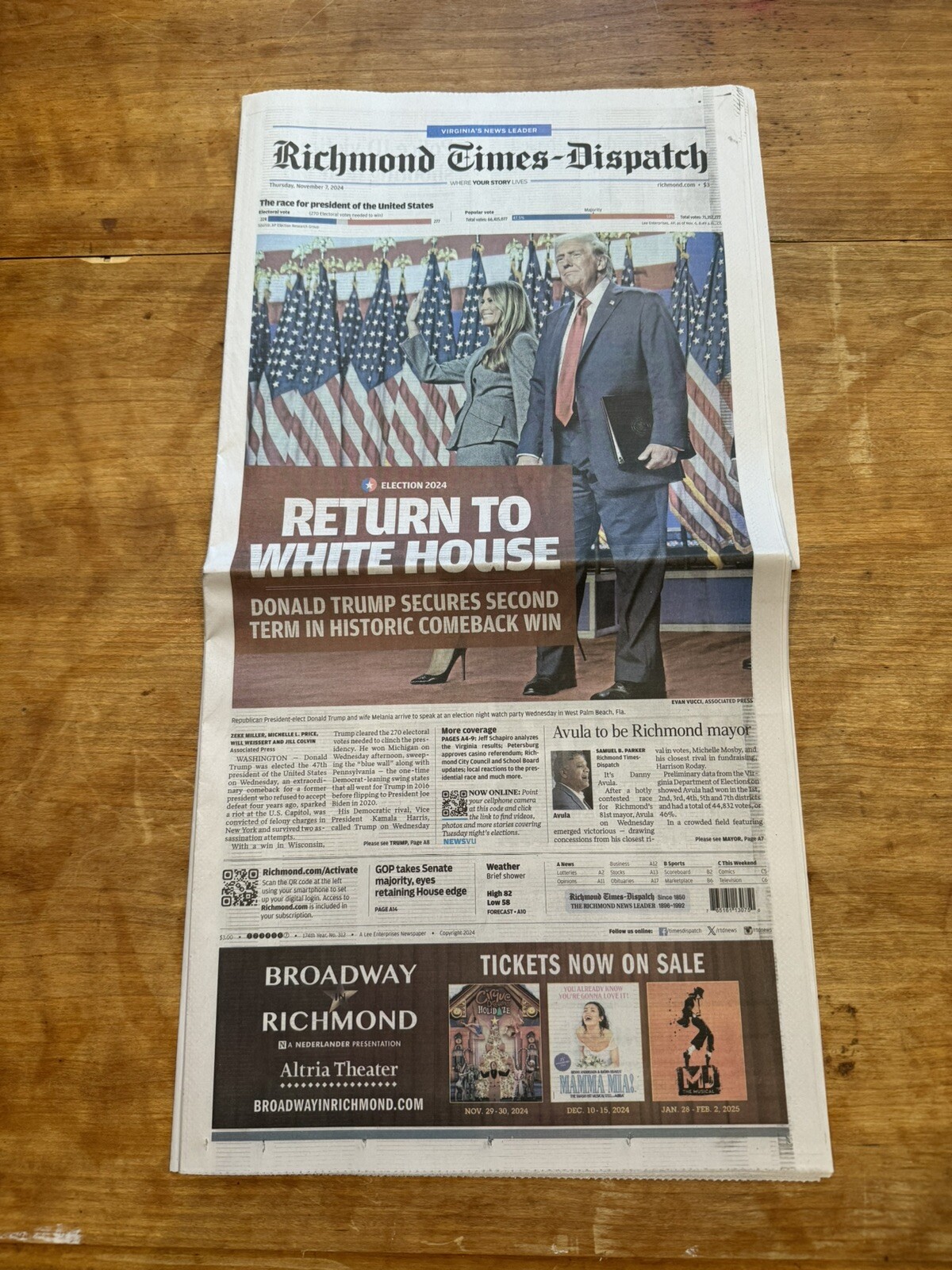 Richmond Times Dispatch - Election Edition - Nov 7th 2024 - SHIPS NOW