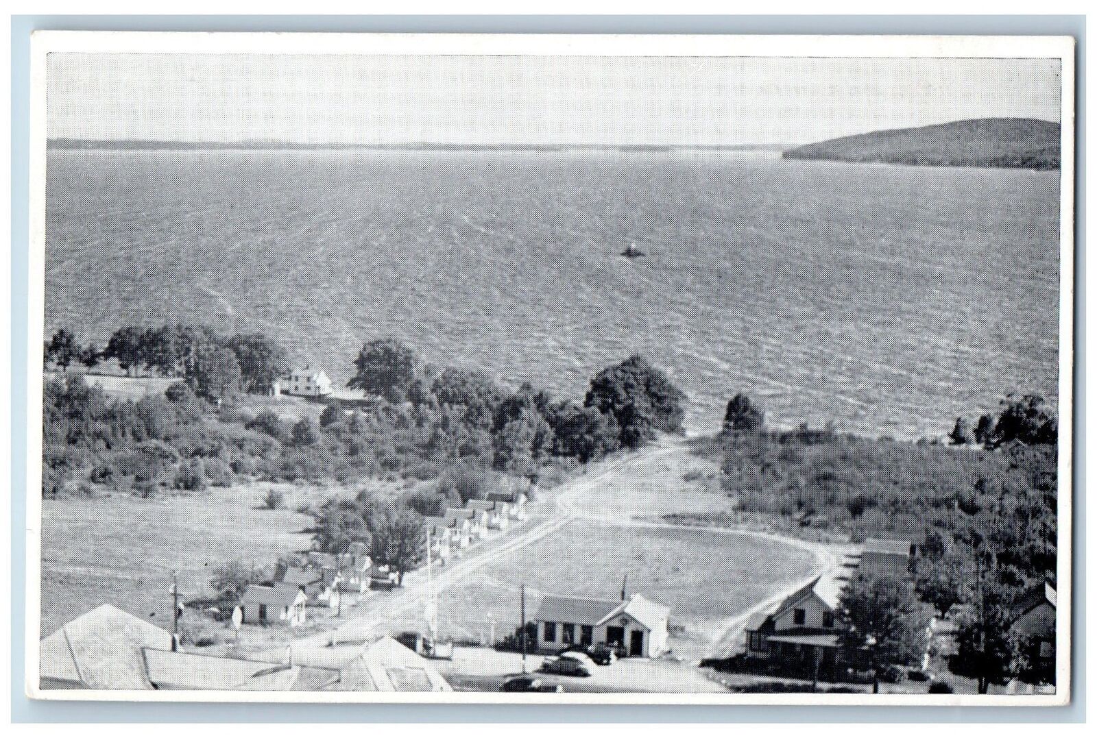 c1920's Aerial View Penobscot Bay Cabins Classic Cars Belfast Maine ME Postcard