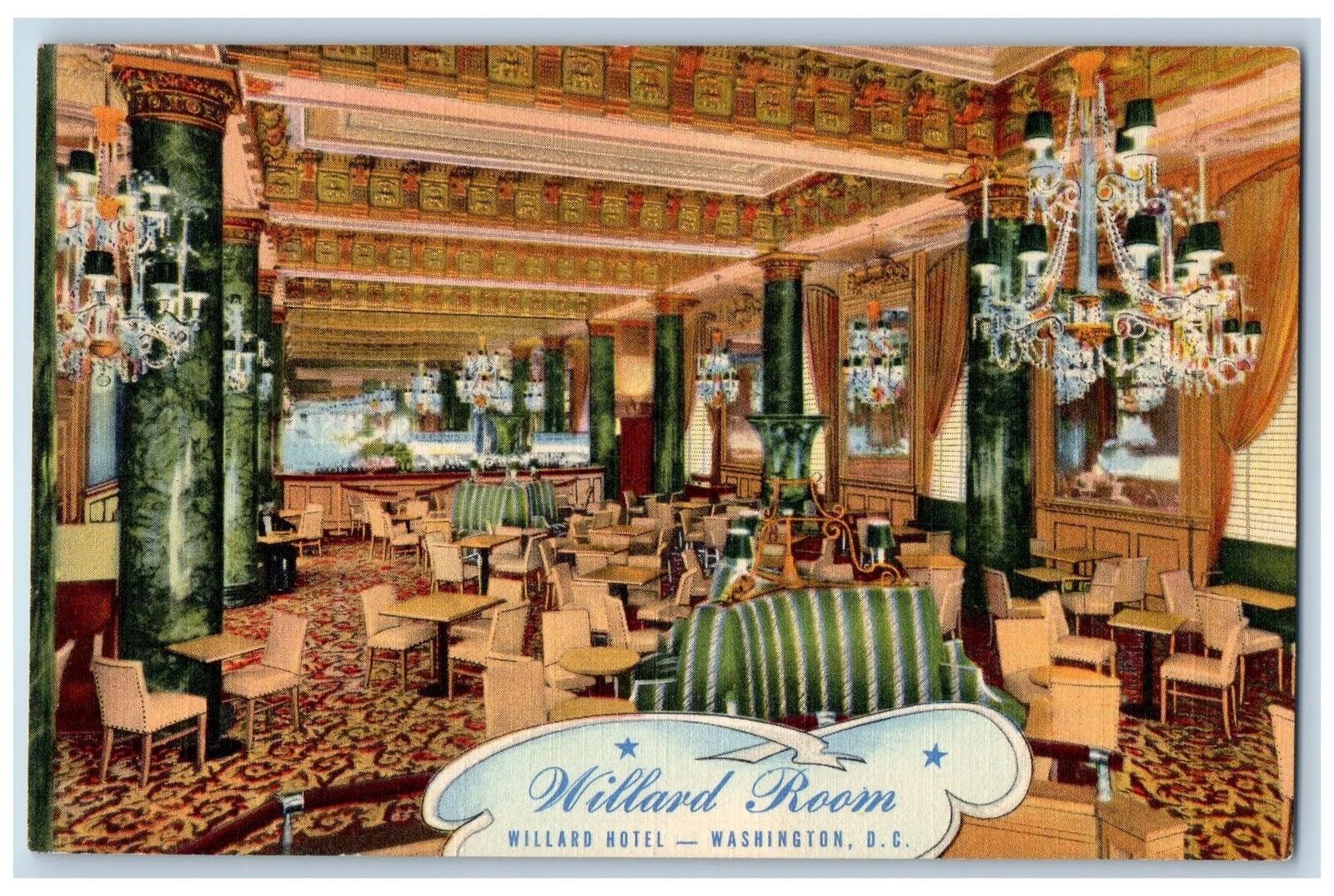 c1950's The Willard Room Cocktail Lounge Willard Hotel Washington DC Postcard