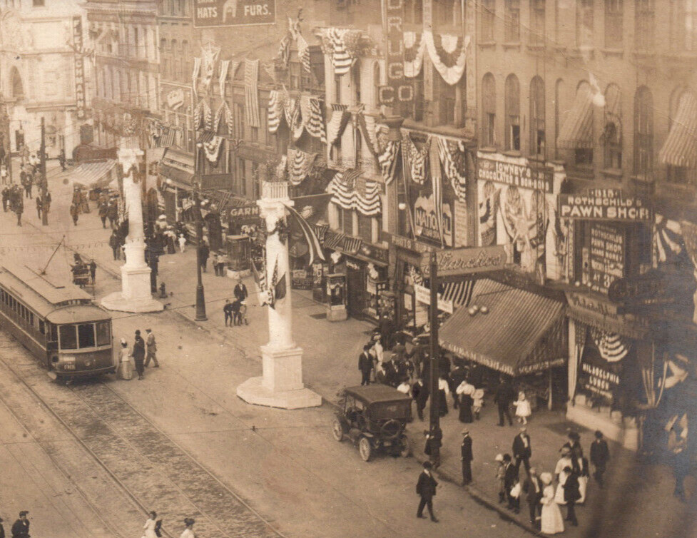 1907 Buffalo New York Automobile Trolley Stores Street View Postcard RPPC