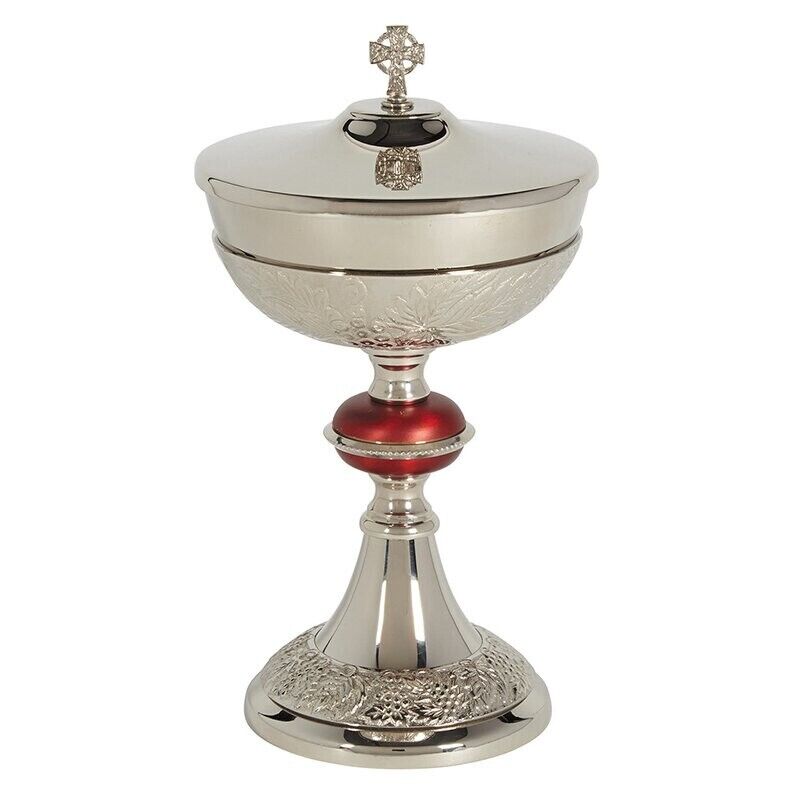Orthodox Church Brass Two Tone Nickel and 24kt Plate Red Node Ciborium 8 In