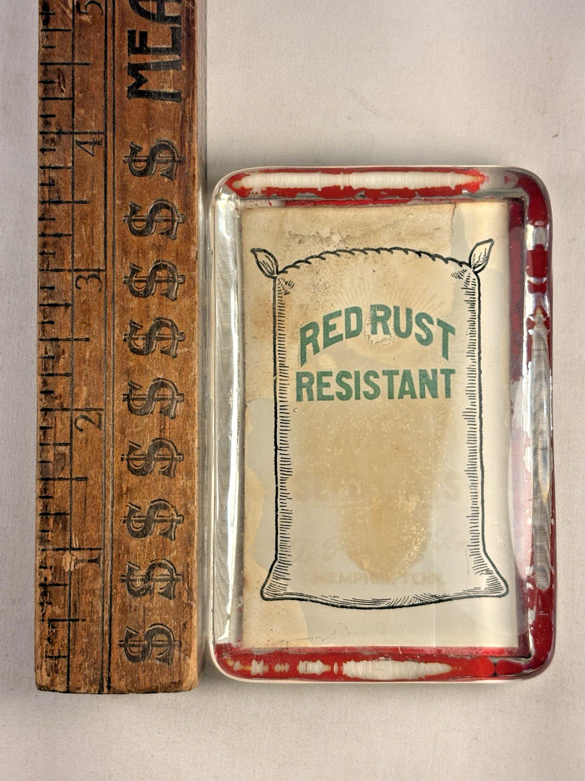 EARLY MEMPHIS TENNESSEE ADVERTISING GLASS PAPER WEIGHT RED RUST RESISTANT PAINTS