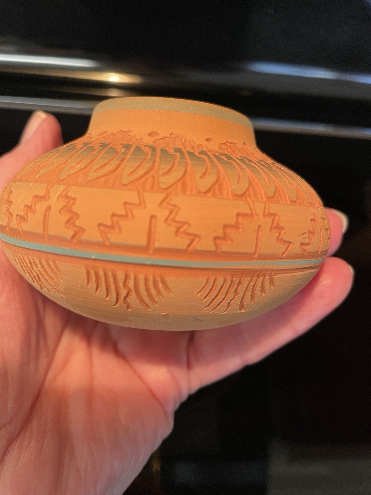 Navajo Artisan Signed Terry Smith Small Vase Etched 2