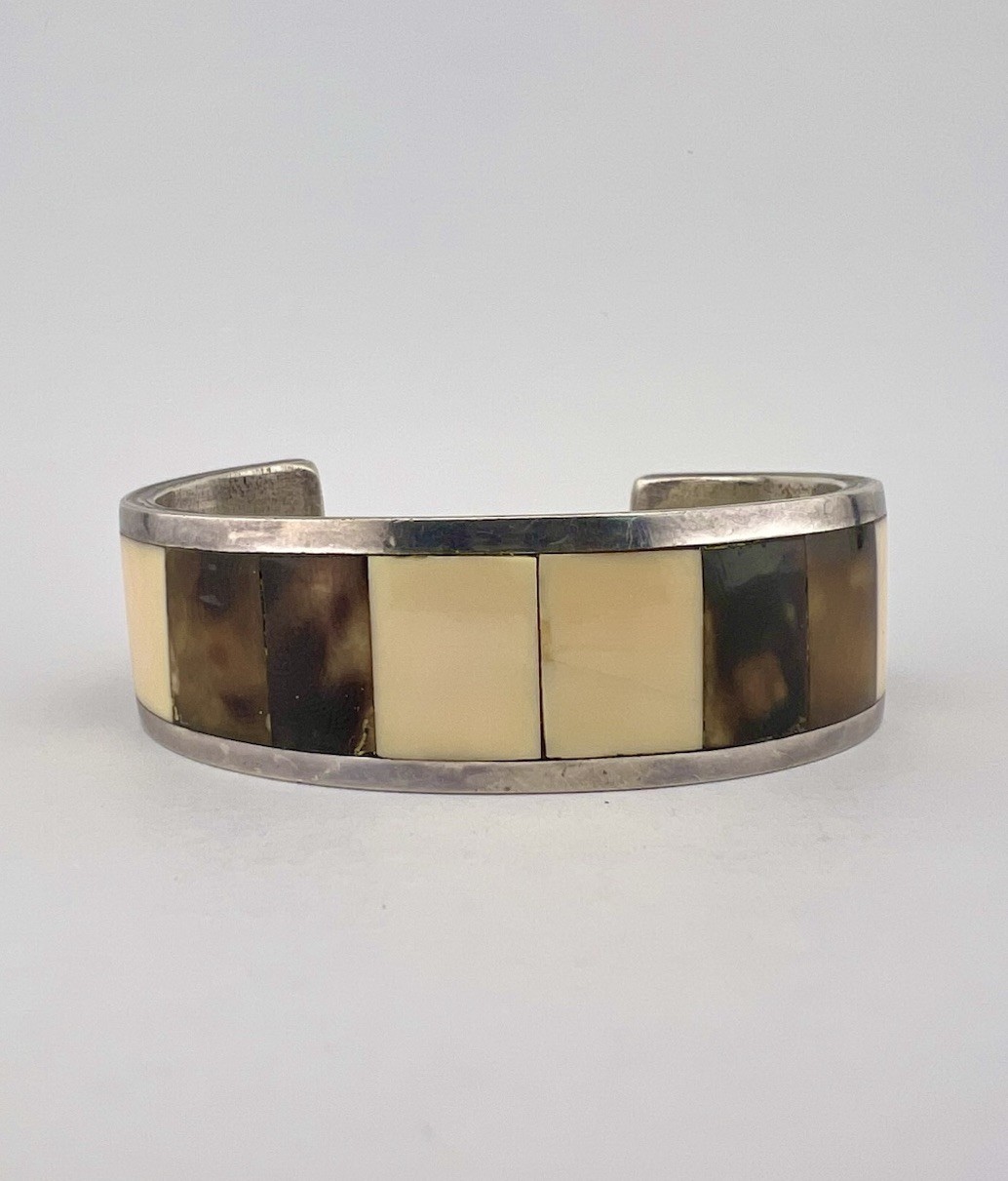 Vtg Navajo Sterling Silver Multi Gemstone Flush Women's Cuff Bracelet 39.5g