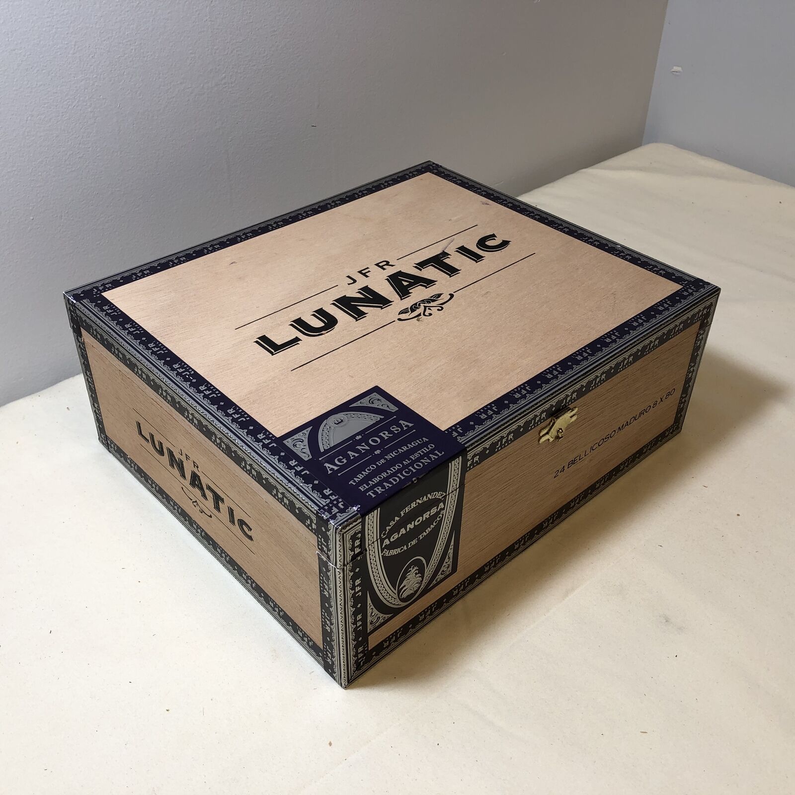 JFR Lunatic Belicoso Empty Wooden CIgar Box 10.75x9x4