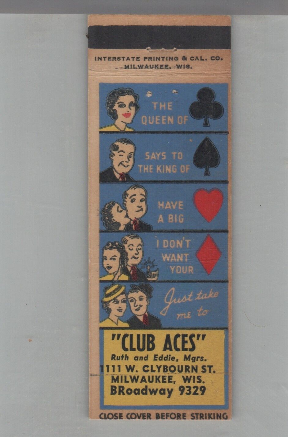 Matchbook Cover Club Aces Milwaukee, WI