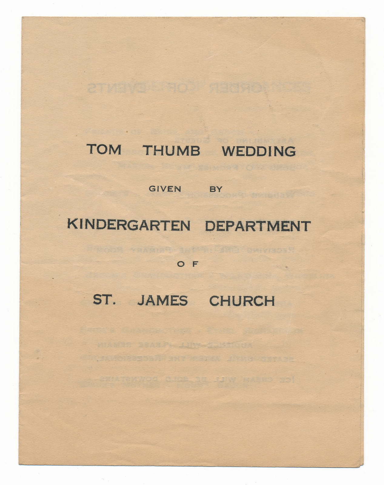 c1940s TOM THUMB WEDDING PROGRAM Kindergarten Children Wedding Play vintage