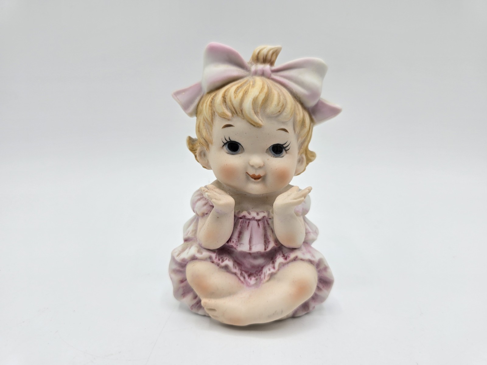 Vintage Lefton Bisque Porcelain HP Piano Baby Girl In Pink KW2287 4