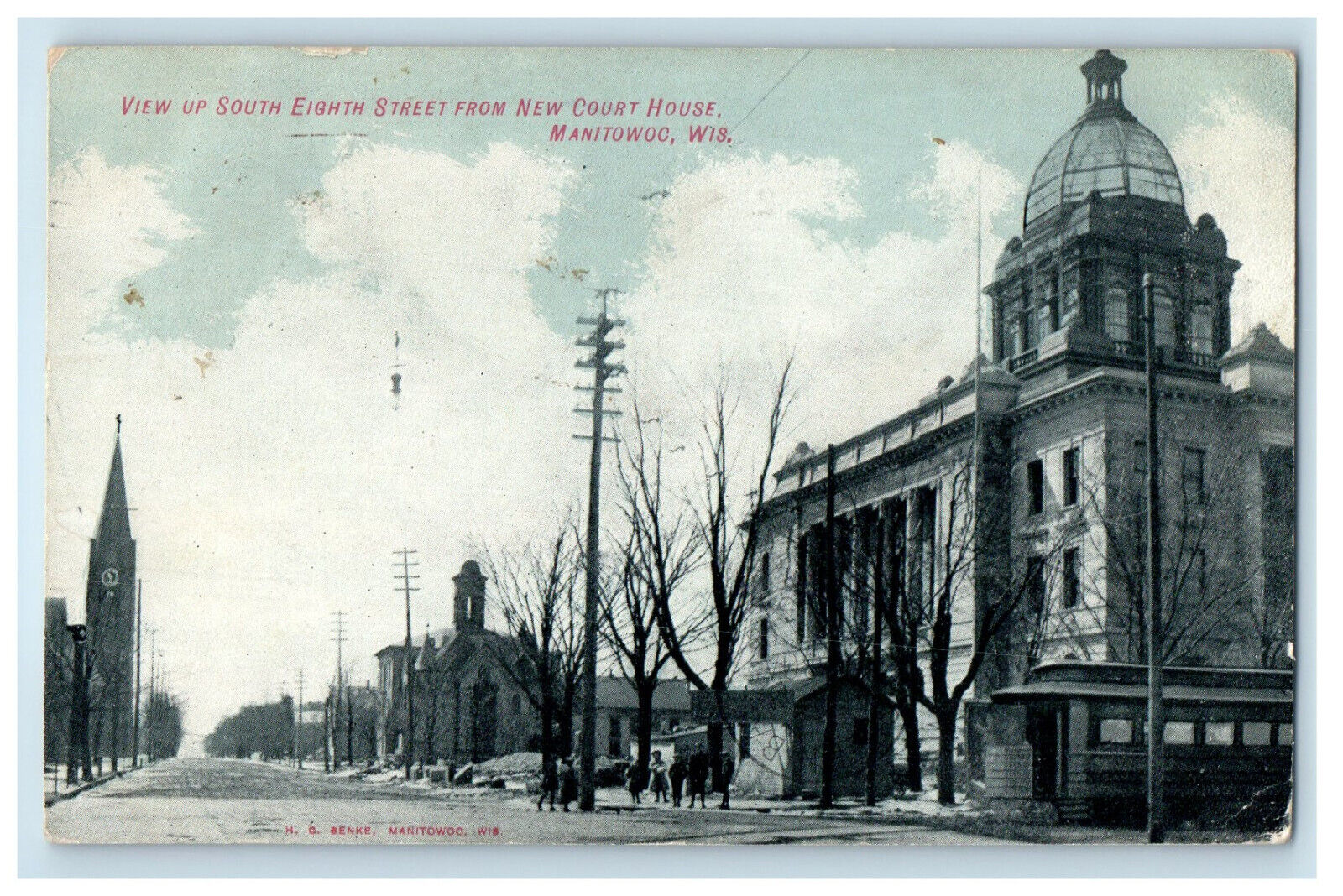 1908 South &th Street View from New Court House Manitowoc Wisconsin WI Postcard