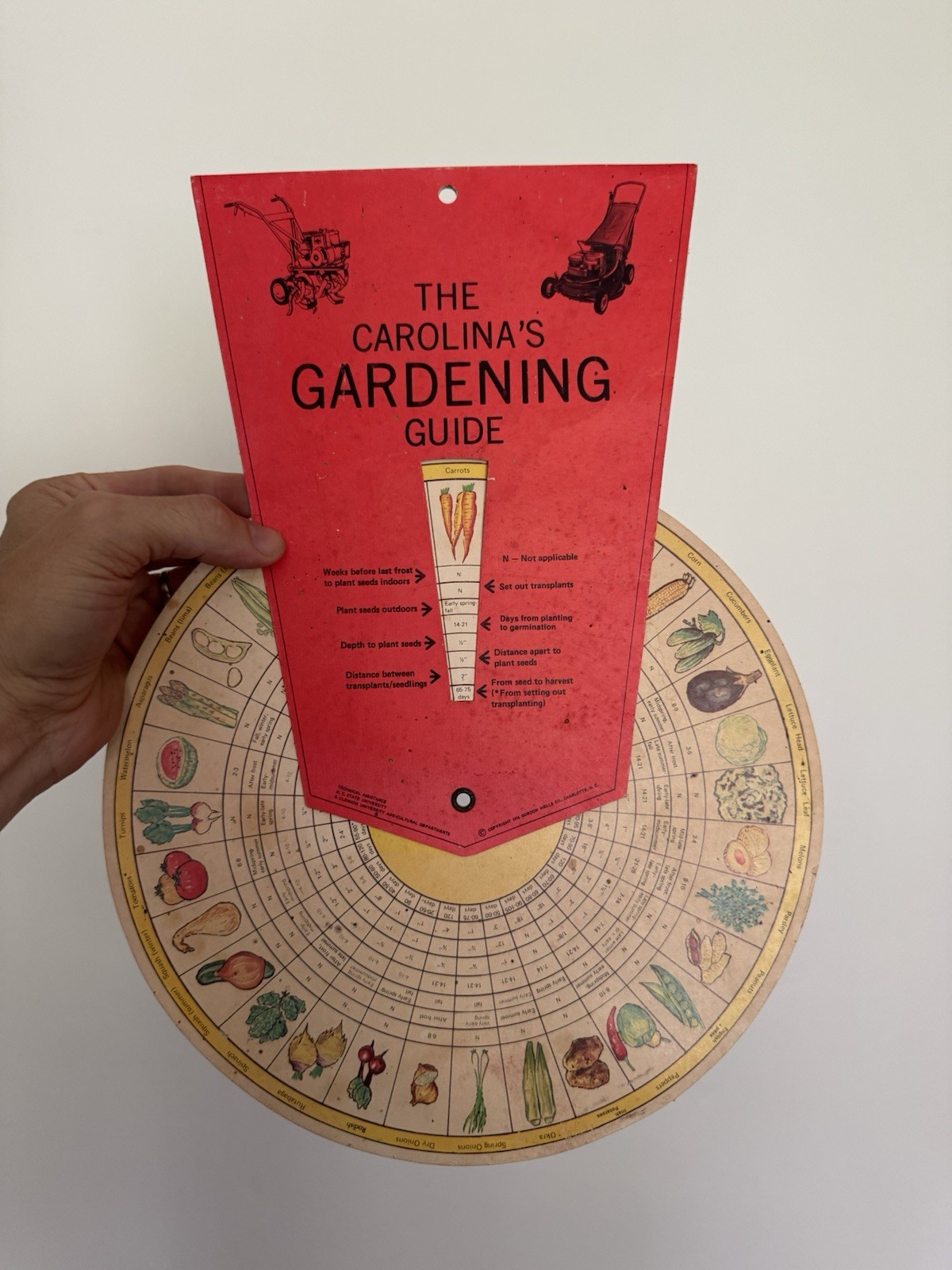 Vintage 1976 Carolina’s Gardening Guide Wheel NC State Clemson Garden Chart