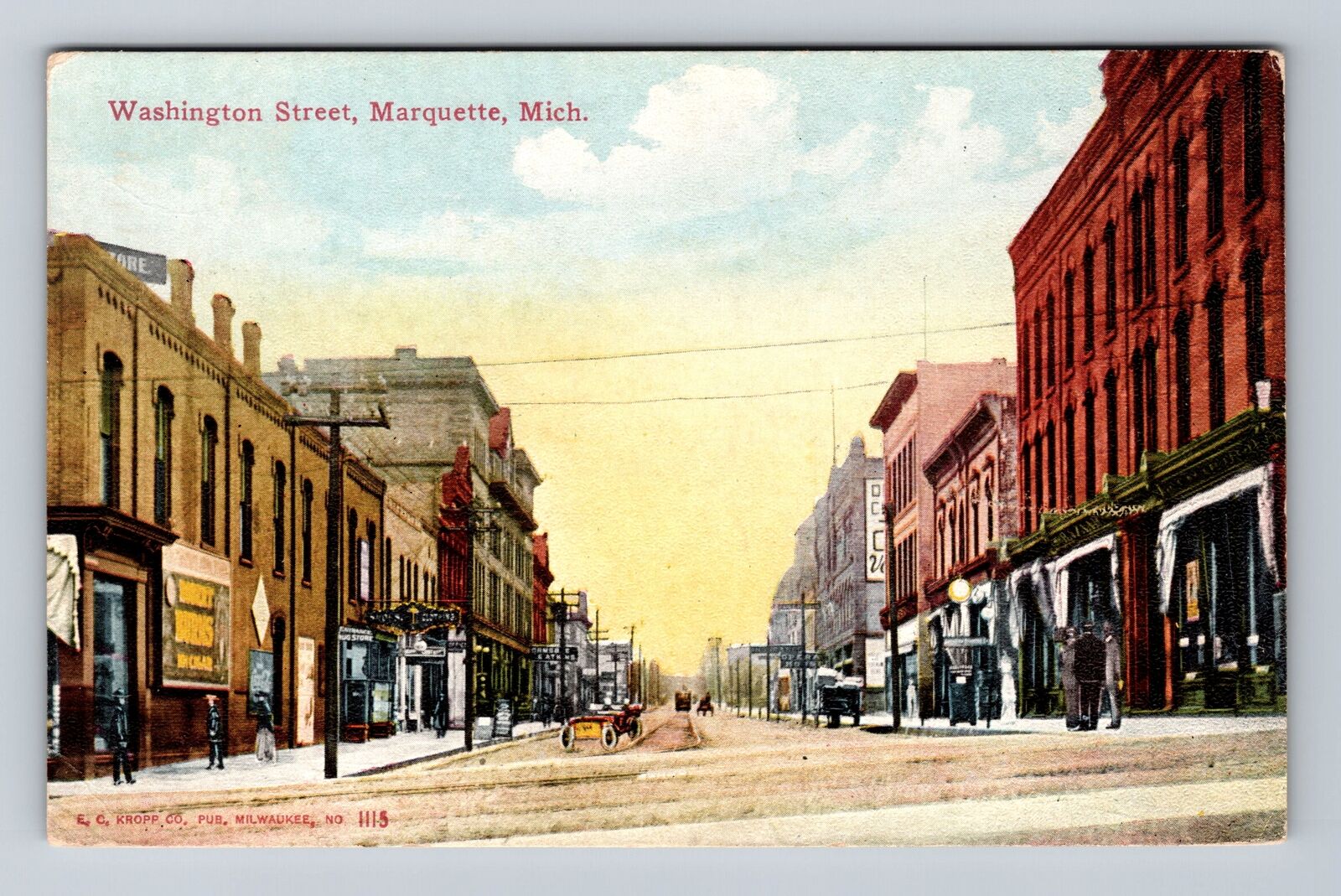 Marquette MI-Michigan, Washington Street, Antique, Souvenir Vintage Postcard