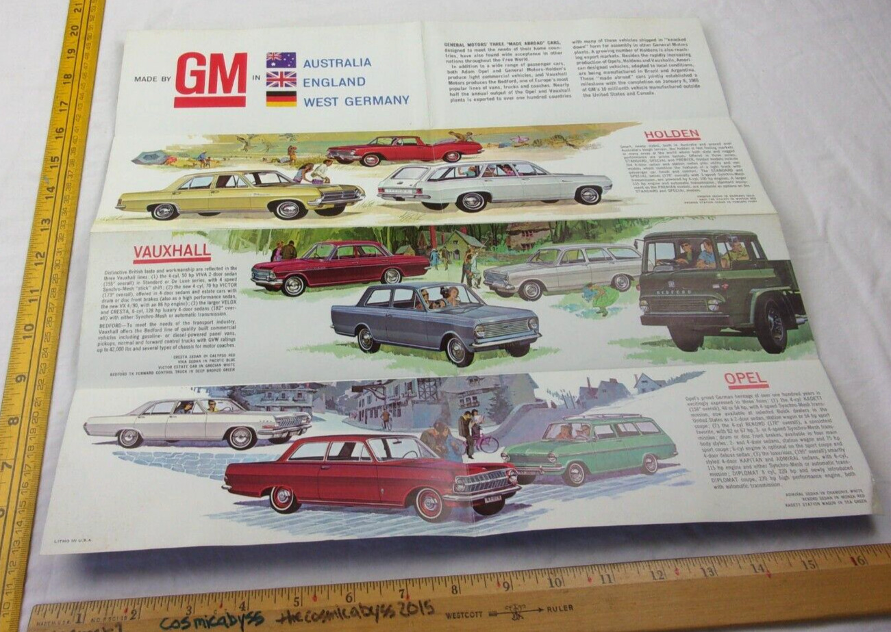 1965 GM General Motors Opell Vaux World\'s Fair overseas operation foldout poster