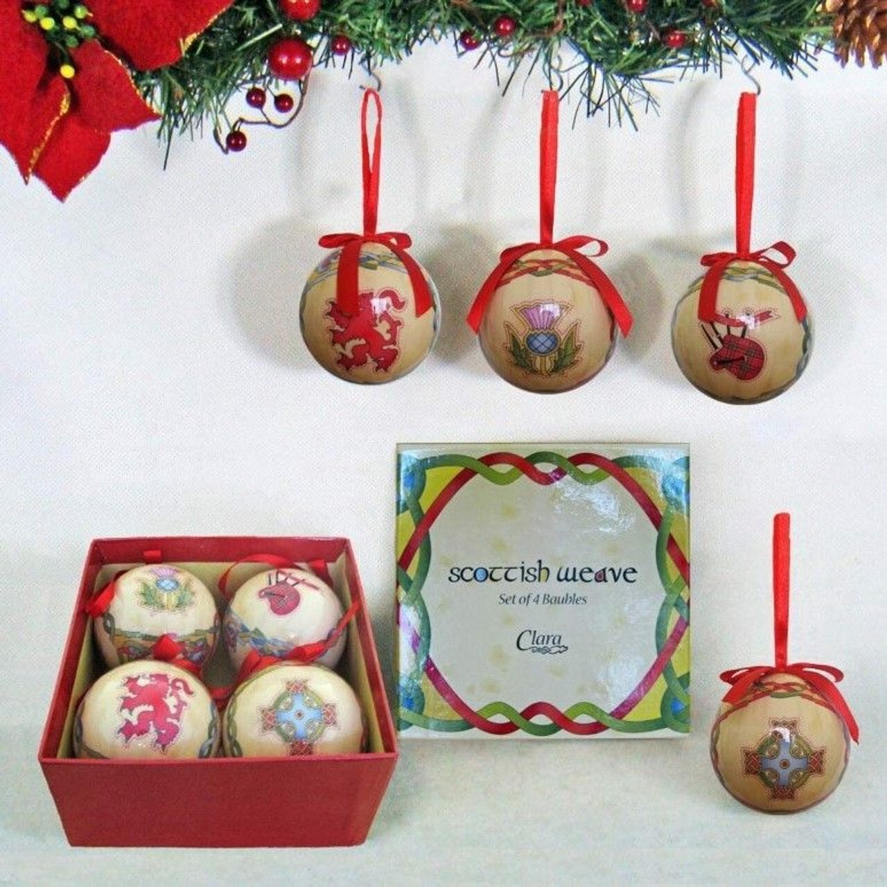 Royal Tara Scottish Emblem Christmas Baubles Box of 4 Ornaments Royal Tara Scottish Emblem Christmas Baubles Box of 4 Ornaments