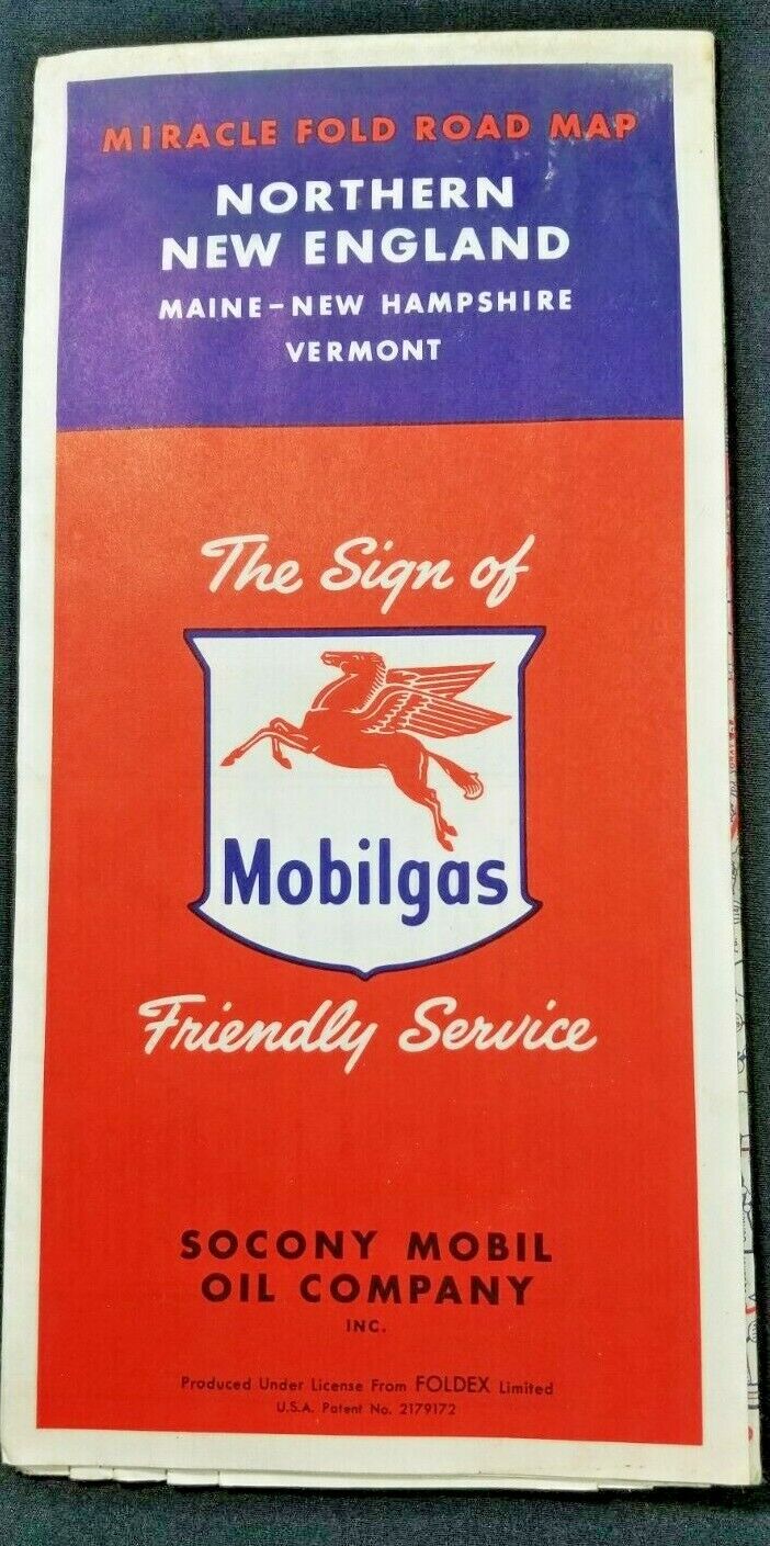 1950s Mobilgas SOCONY Mobil Oil Company Map of New England -Authentic