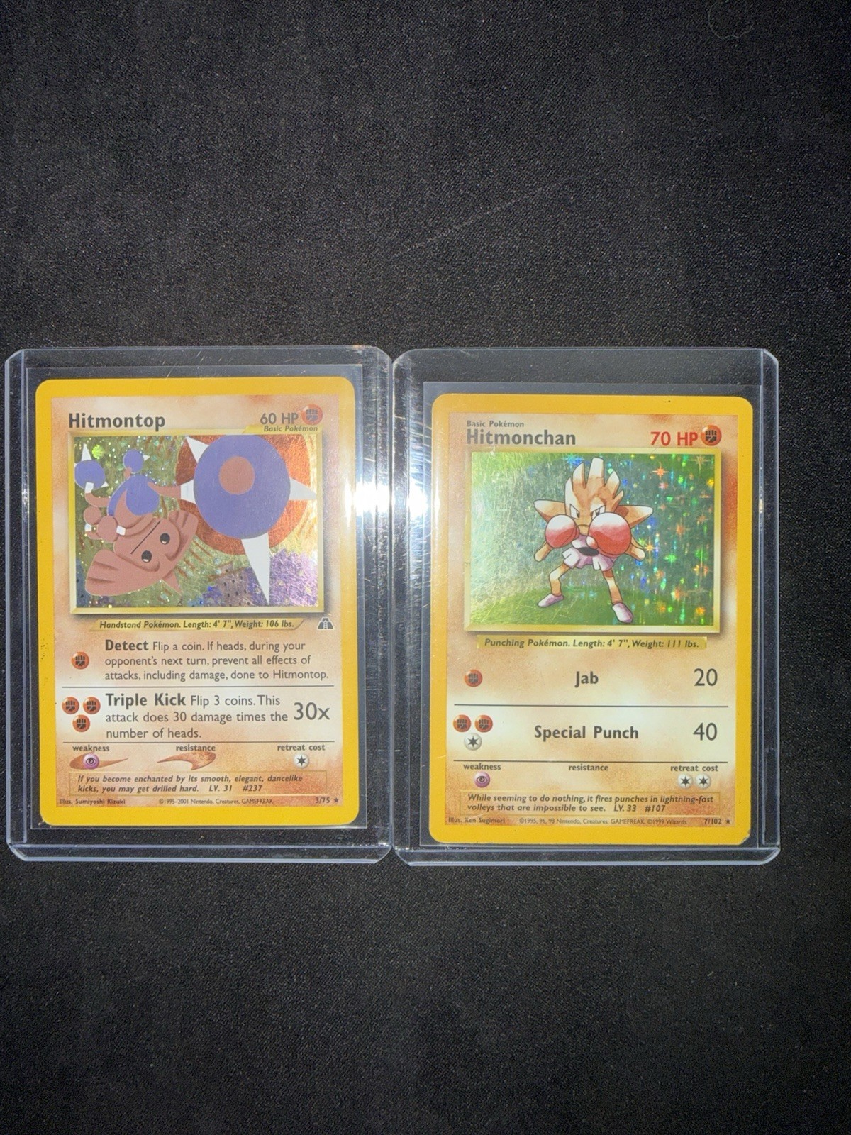Hitmontop & Hitmonchan Holo Pokemon Card Set of 2 Lot Vintage Rare