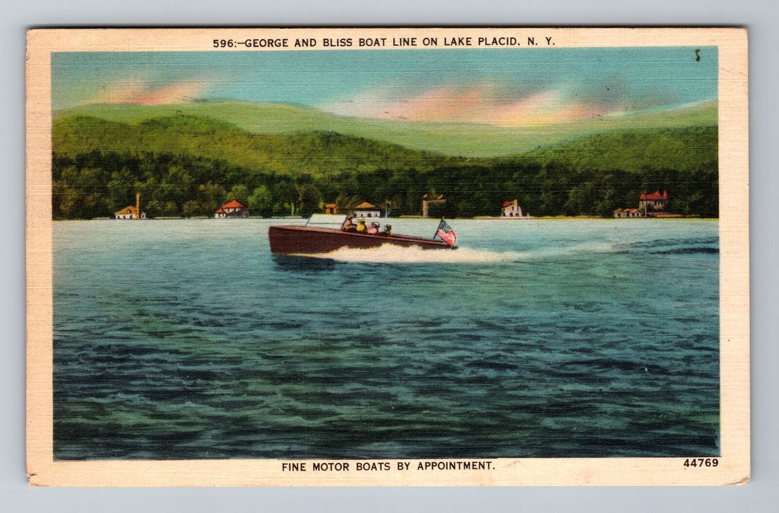 Lake Placid NY-New York, George & Bless Boat Line, c1940, Vintage Postcard