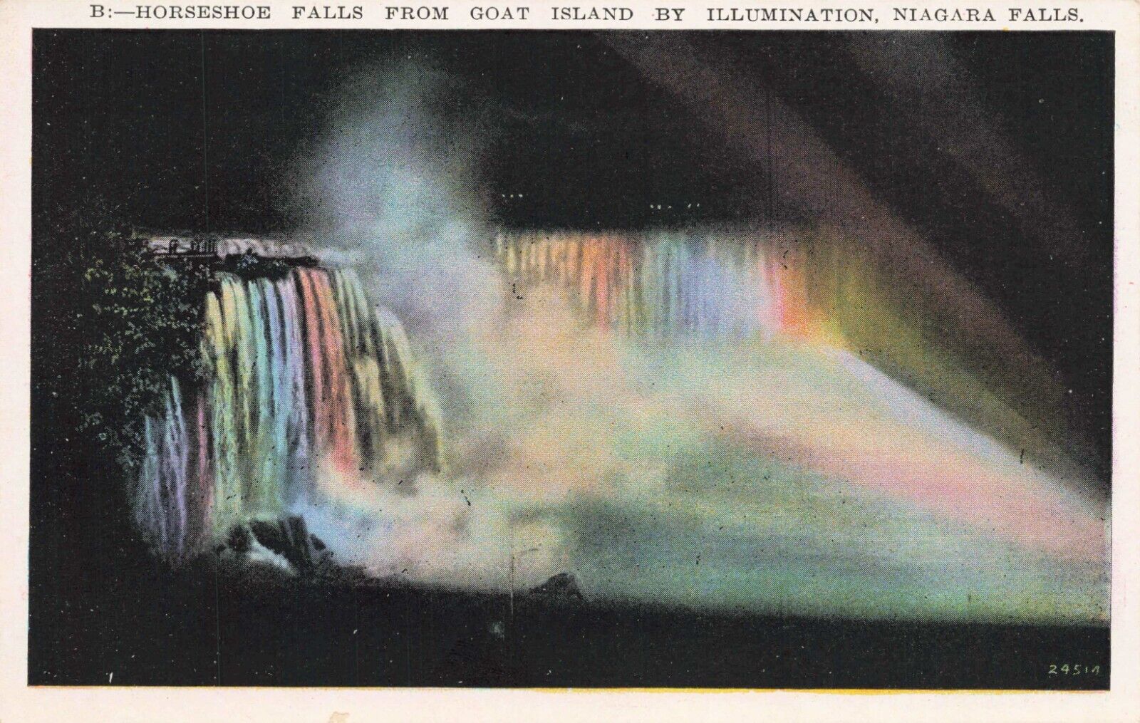 Postcard Horseshoe Falls From Goat Island Niagara Falls Night Scene