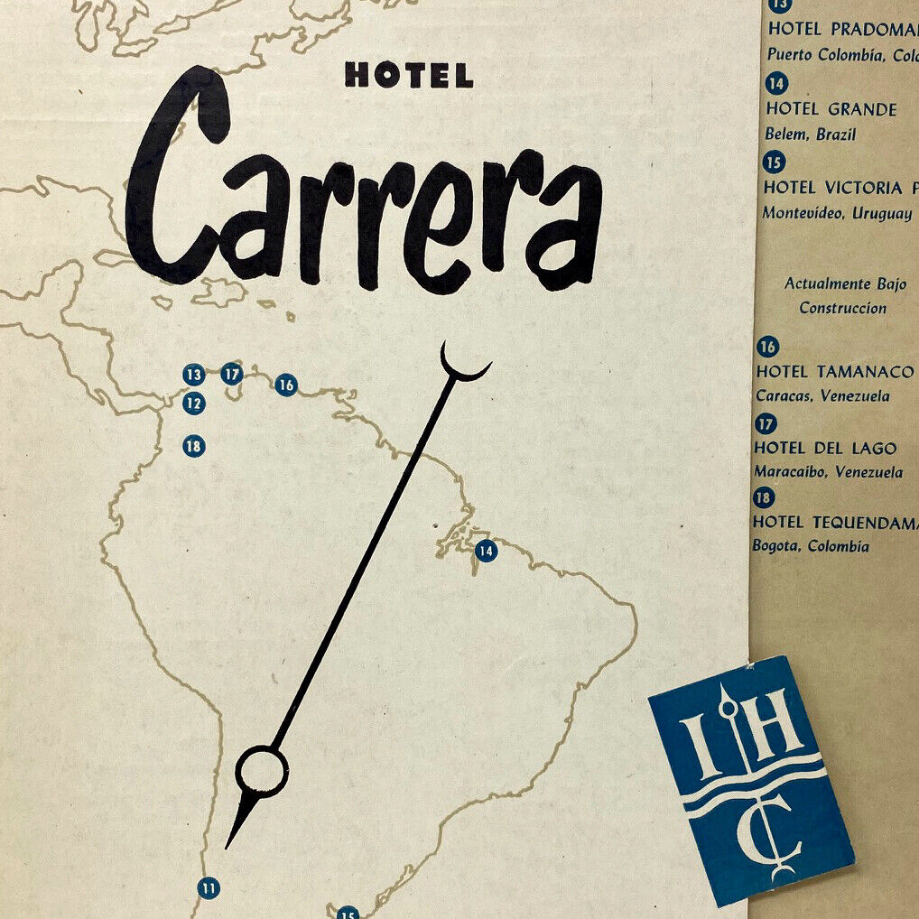 Vintage 1953 Hotel Carrera Restaurant Menu Santiago Chile Del Prado Barranquilla