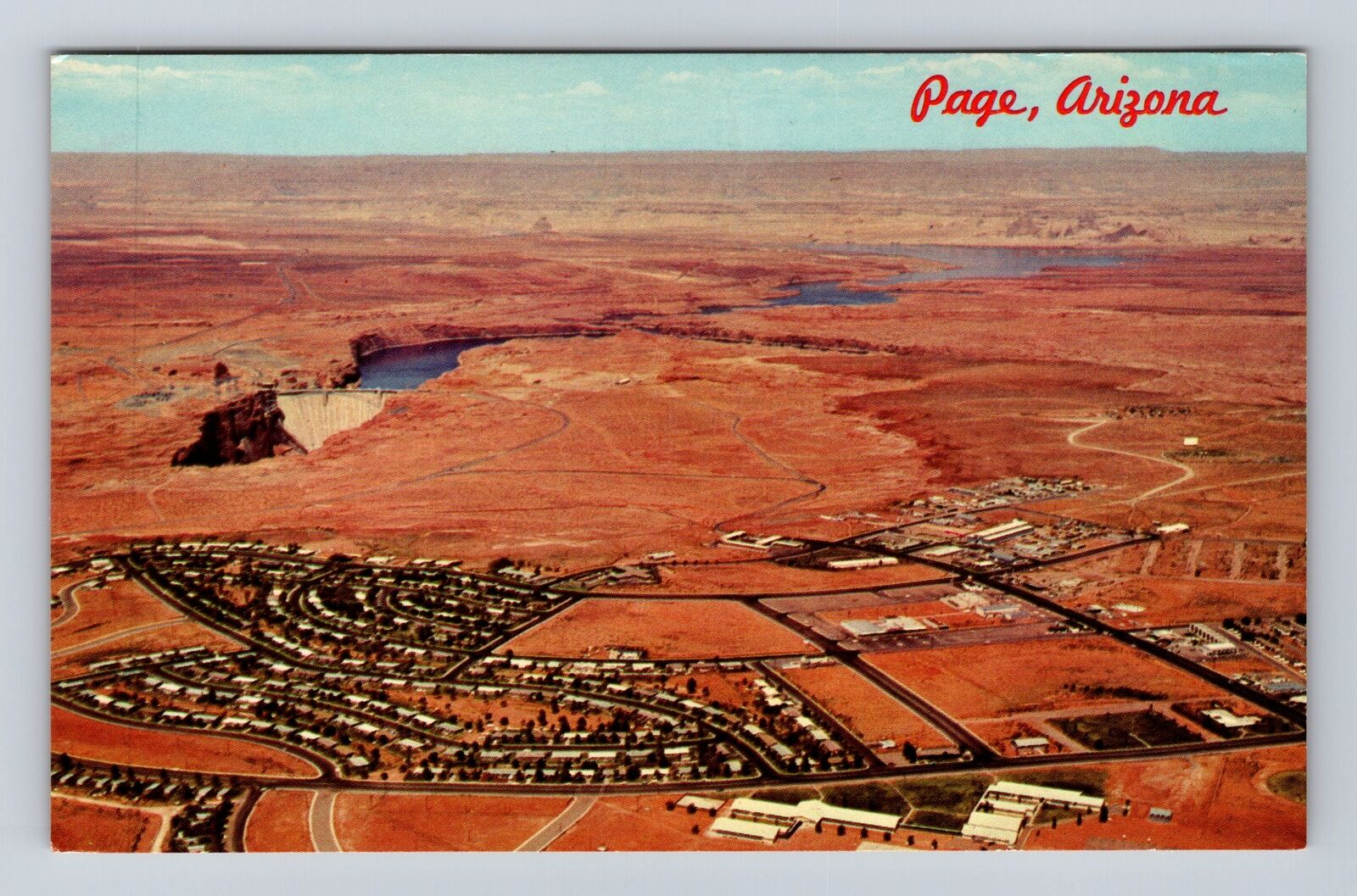 Page AZ-Arizona, Aerial Of Town Area, Antique, Vintage Souvenir Postcard