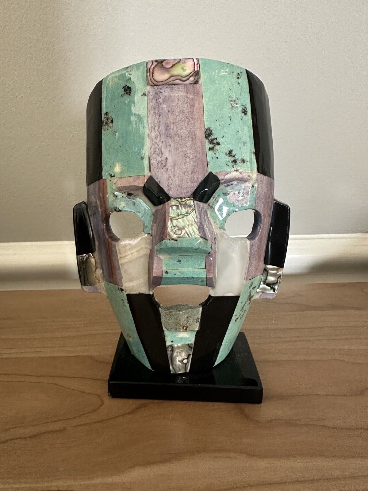 Mexican Art Aztec Mayan Burial Death Mask Turquoise Abalone Mother Pearl Onyx