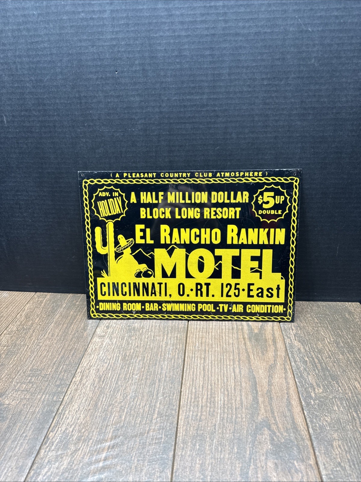 Vintage 1940s El Rancho Rankin Motel Metal Sign Cincinnati Ohio Route 125 EAST Vintage 1940s El Rancho Rankin Motel Metal Sign Cincinnati Ohio Route 125 EAST