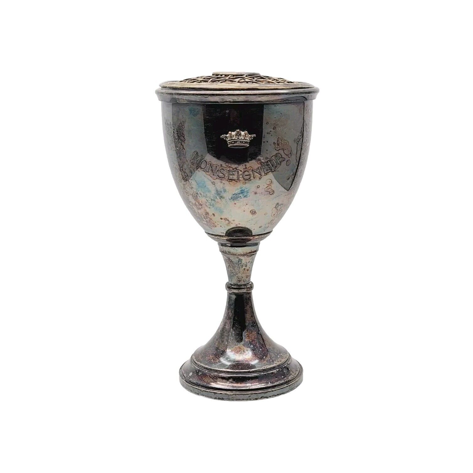 Antique Royal French Duke Silver Goblet Monsignor Ducal Crown Coat Arms Royalty