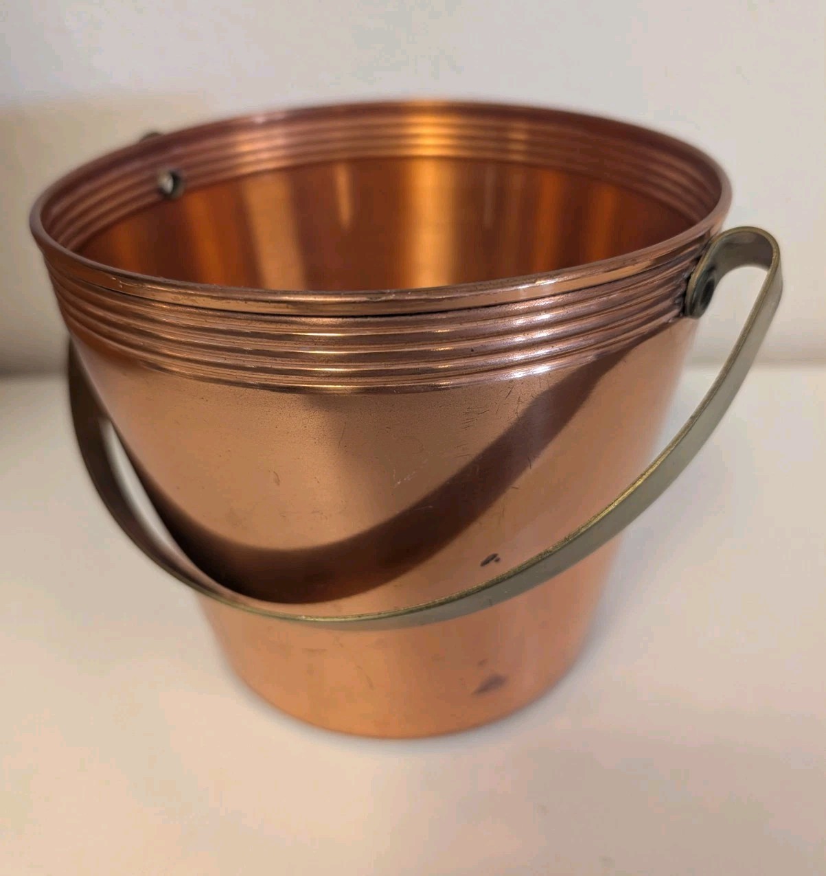 Antique Solid Copper Ice Bucket with Brass Handle WB signed Metal Copper Pail