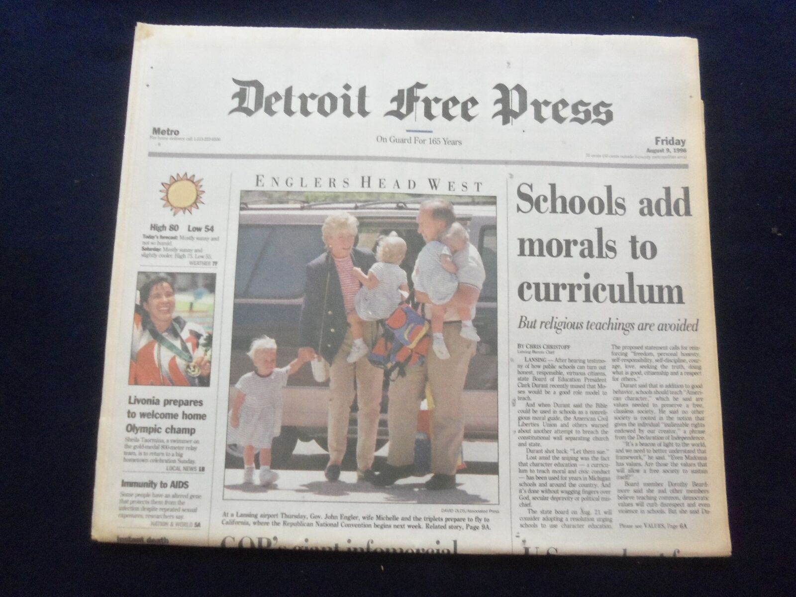 1996 AUG 9 DETROIT FREE PRESS NEWSPAPER -SCHOOLS ADD CURRICULUM MORALS - NP 7270