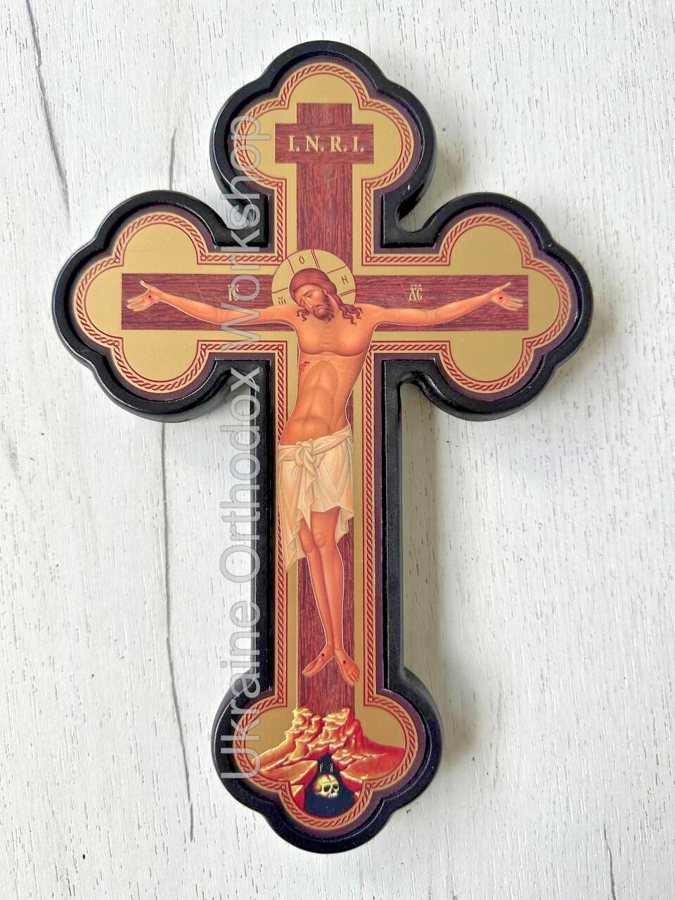 Wooden Wall Crucifix - Made in Ukraine - Beautiful Ukrainian Icon Cross 9.44