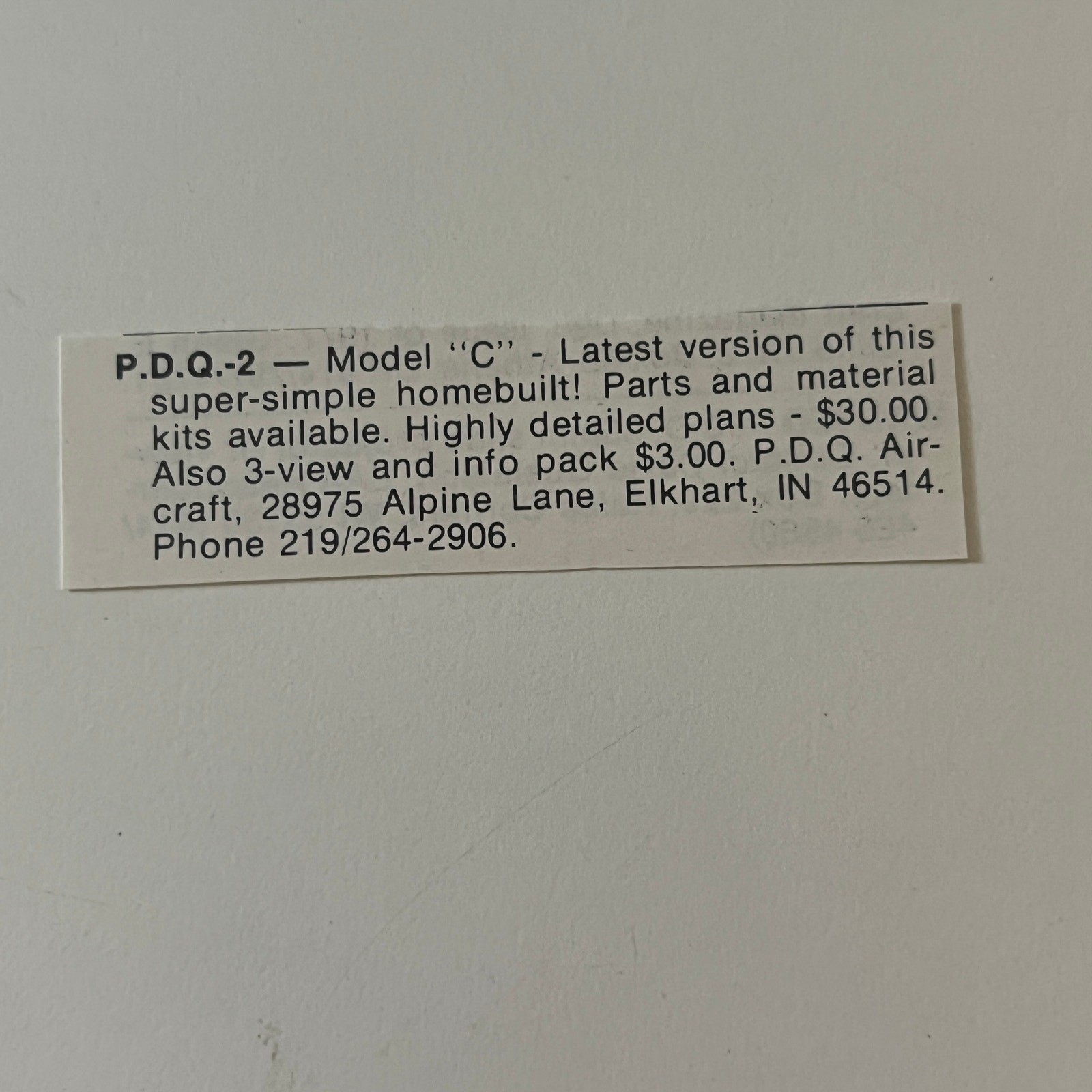 P. D. Q. Aircraft Model C Elkhart IN 1979 Sport Aviation Clipping SAH5-S53 P. D. Q. Aircraft Model C Elkhart IN 1979 Sport Aviation Clipping SAH5-S53