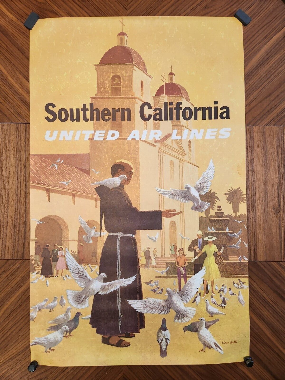 Original Southern California United Airlines Travel Poster/Print, Stan Galli