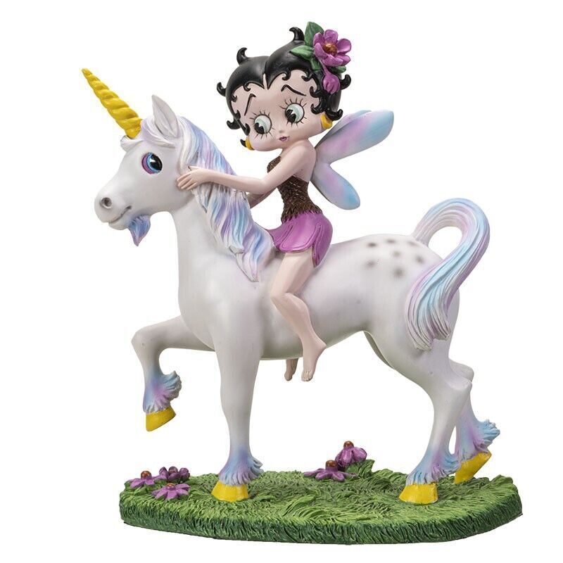 PT Betty Boop as a Fairy Riding a Unicorn Hand Painted Resin Figurine Statue
