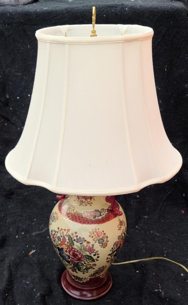 Beautiful Vintage Porcelain Lamp – With Shade – Colorful Floral Pattern – VGC