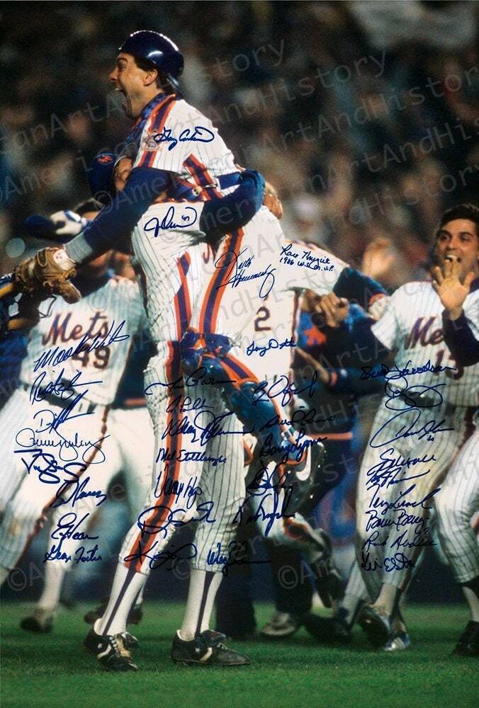 1986 Mets - Signed by Team Photo Print Poster Gary Carter Jesse Orosco