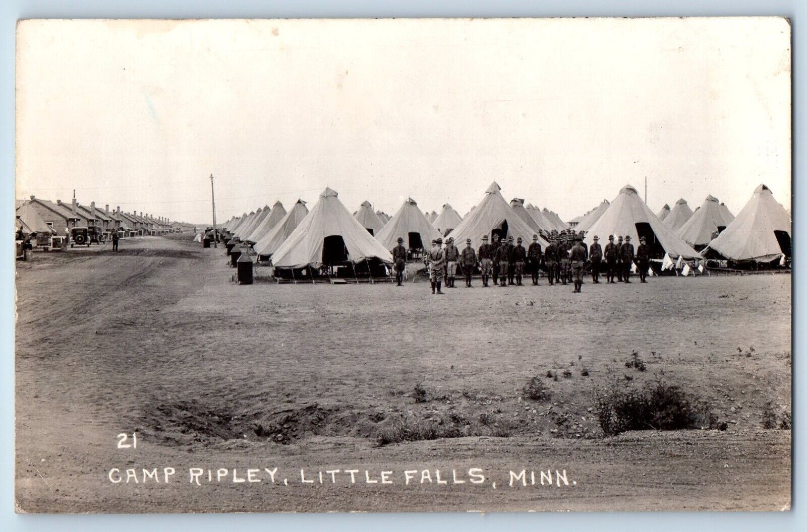 Little Falls Minnesota MN Postcard RPPC Photo Camp Riley Army Soldiers Tent 1936