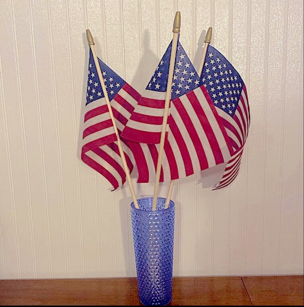 12 - 8” X12” American Flags w/ 24” Sticks,  Handheld US Flags Stick Made In USA