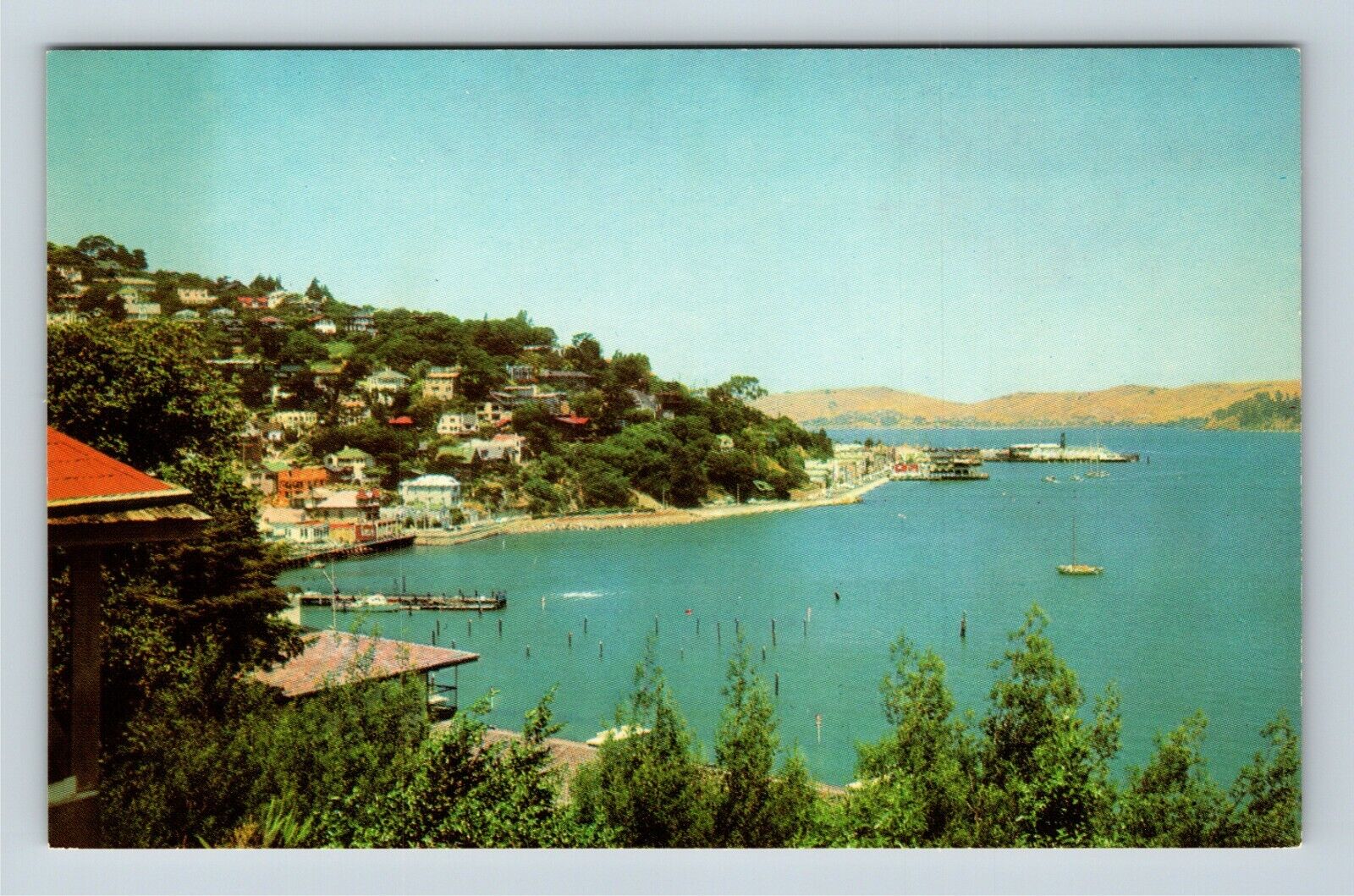 Sausalito CA, Birds Eye View From Hills, Bay, California Vintage Postcard