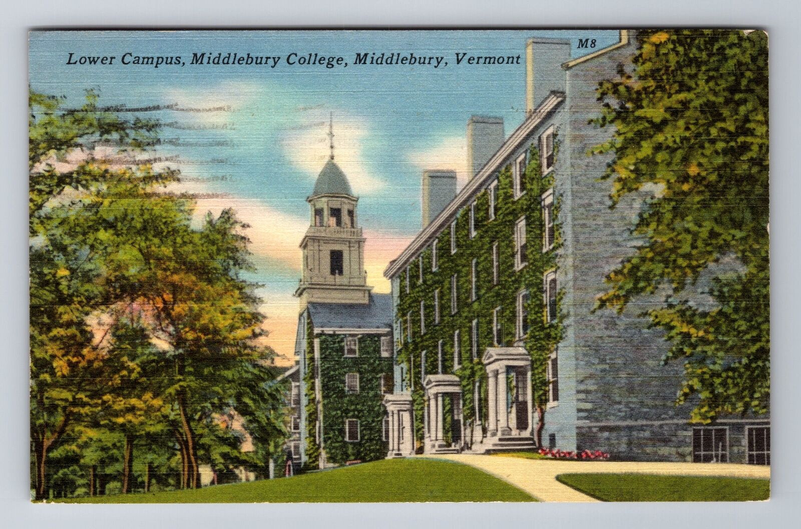 Middlebury VT-Vermont, Middlebury College Campus, Vintage c1954 Postcard