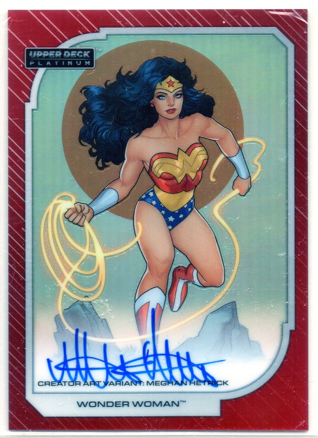 2026 Upper Deck DC Platinum WONDER WOMAN Red Art Variant MEGHAN HETRICK AUTO 2026 Upper Deck DC Platinum WONDER WOMAN Red Art Variant MEGHAN HETRICK AUTO