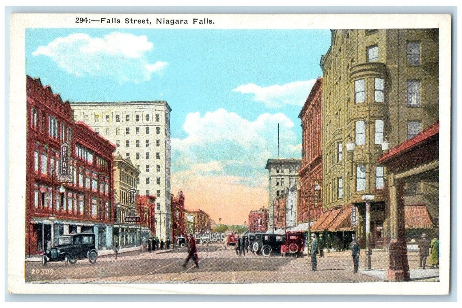 c1930's Main Street Cars Dugs Store Niagara Falls New York NY Vintage Postcard