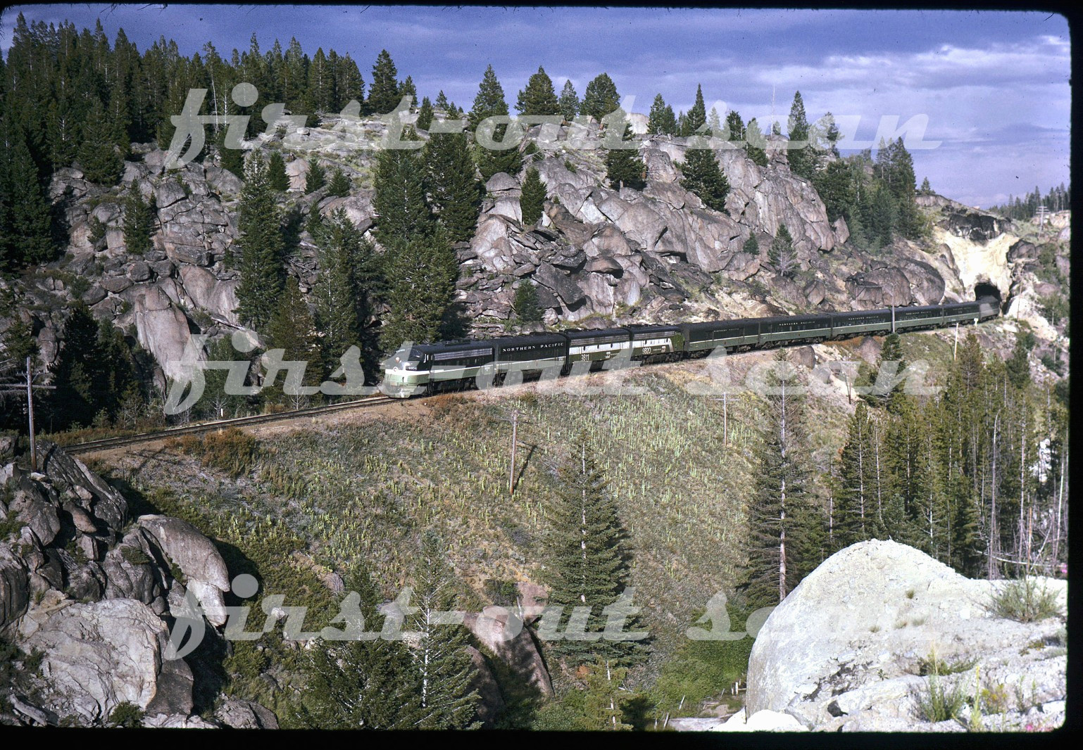F Original Slide - Northern Pacific NP 9804 NCL Passenger Action Homestake 1970