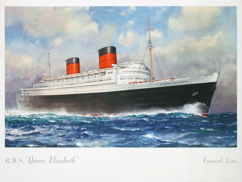 CUNARD R.M.S. Queen Elizabeth Ocean Liner New Metal Sign: 12x16 CUNARD R.M.S. Queen Elizabeth Ocean Liner New Metal Sign: 12x16