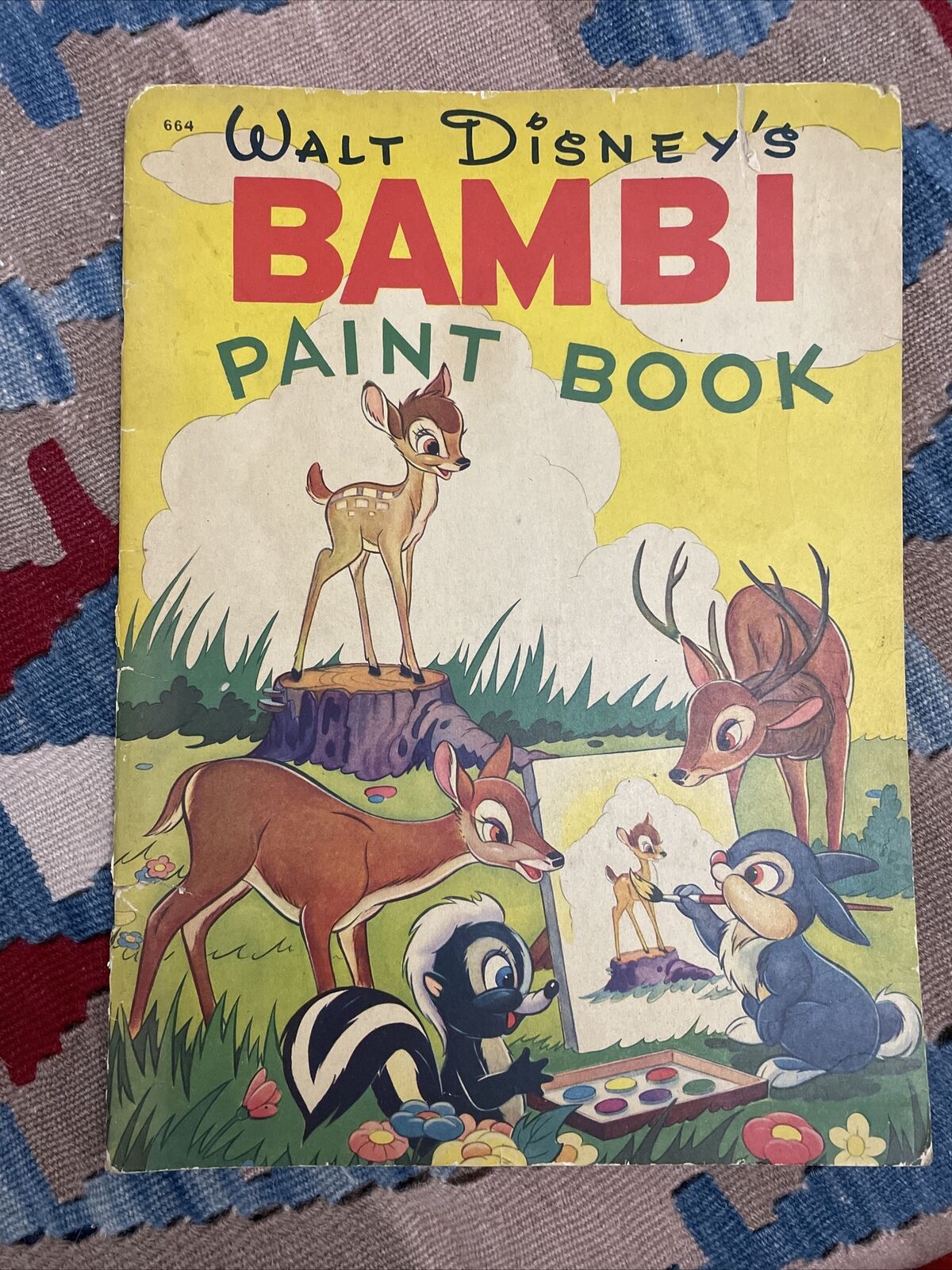 1942 Bambi Large Paint Coloring Book Walt Disney Whitman Vintage Oversized Unuse